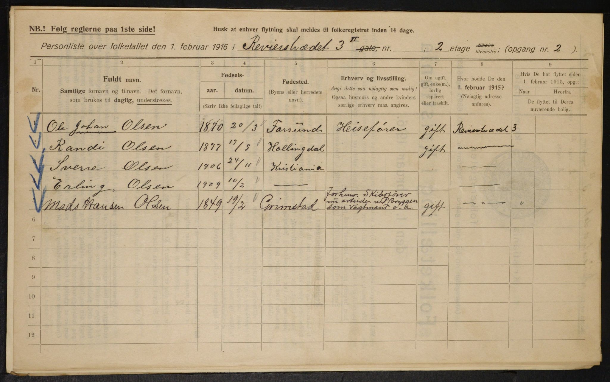 OBA, Municipal Census 1916 for Kristiania, 1916, p. 85024