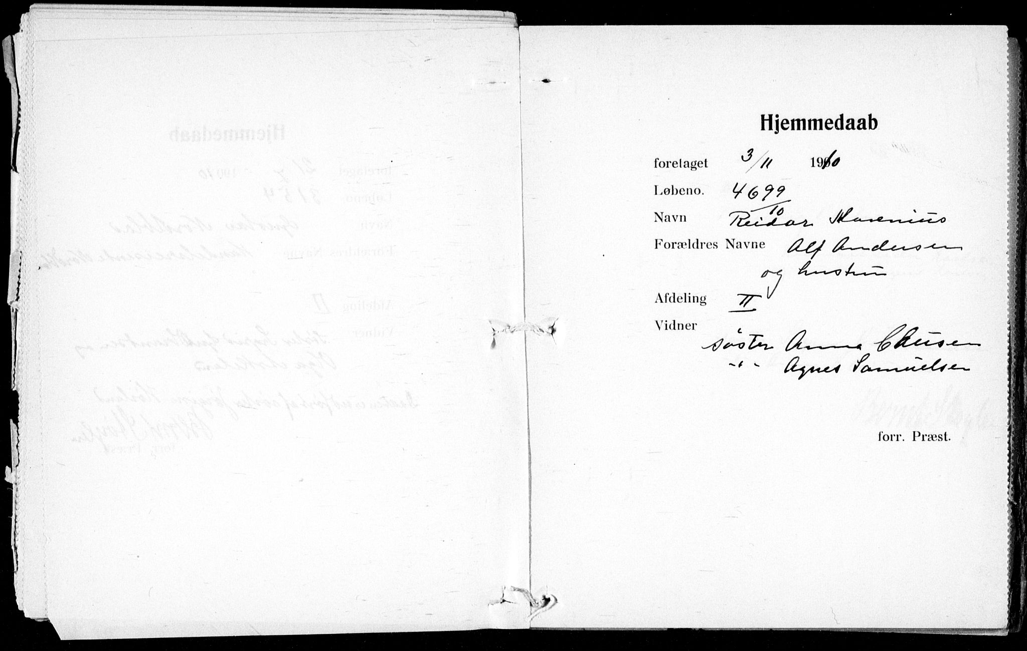 Ullevål sykehus prestekontor Kirkebøker, AV/SAO-A-10542a/K/Ka/L0001: Baptism register no. 1, 1906-1914