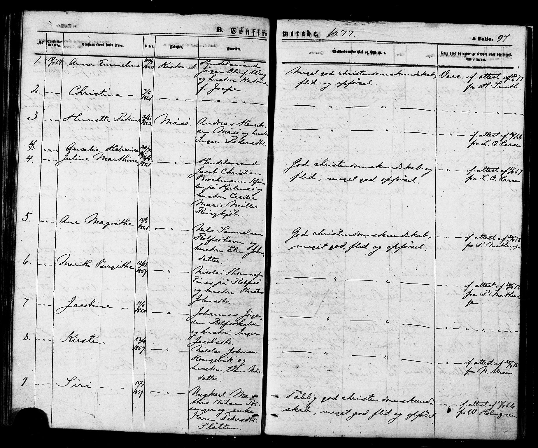 Måsøy sokneprestkontor, SATØ/S-1348/H/Ha/L0003kirke: Parish register (official) no. 3, 1866-1877, p. 97