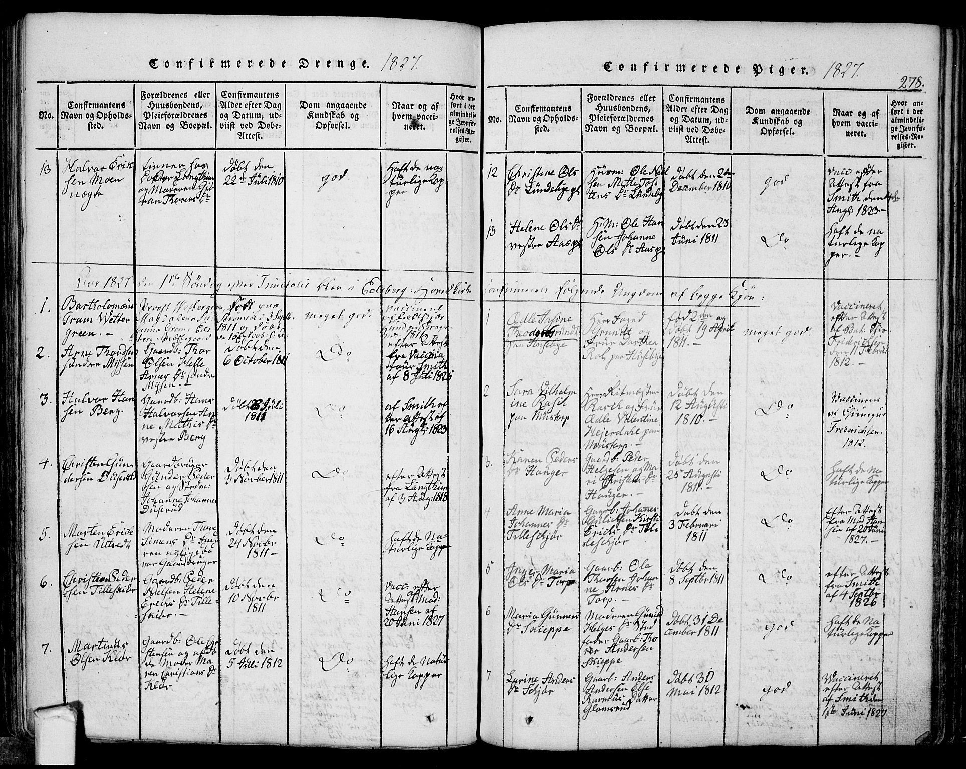 Eidsberg prestekontor Kirkebøker, AV/SAO-A-10905/F/Fa/L0007: Parish register (official) no. I 7, 1814-1832, p. 278