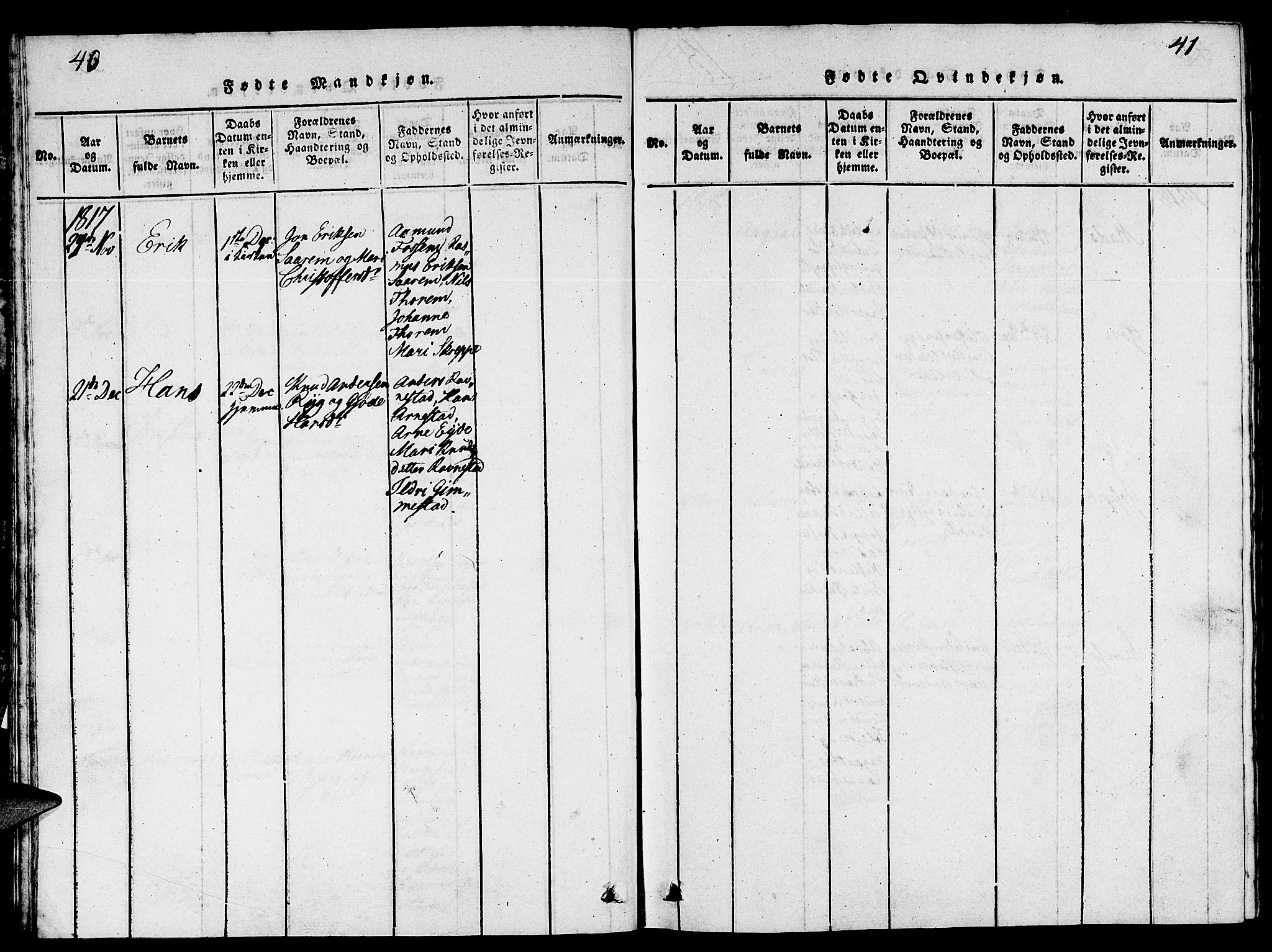 Gloppen sokneprestembete, SAB/A-80101/H/Hab/Haba/L0001: Parish register (copy) no. A 1, 1816-1827, p. 40-41