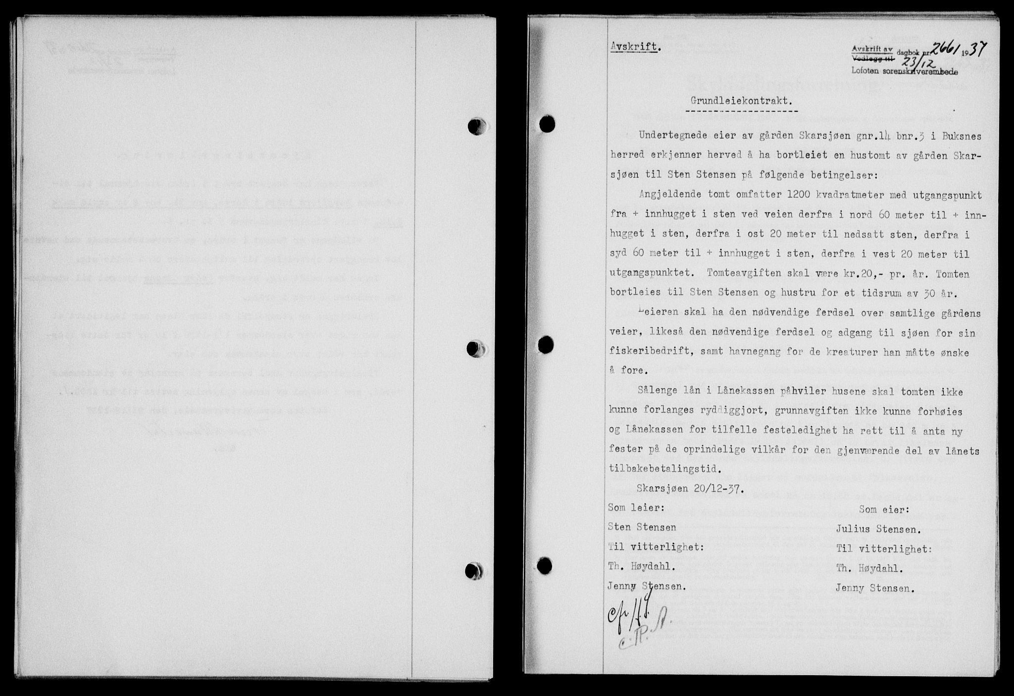 Lofoten sorenskriveri, SAT/A-0017/1/2/2C/L0003a: Mortgage book no. 3a, 1937-1938, Diary no: : 2661/1937