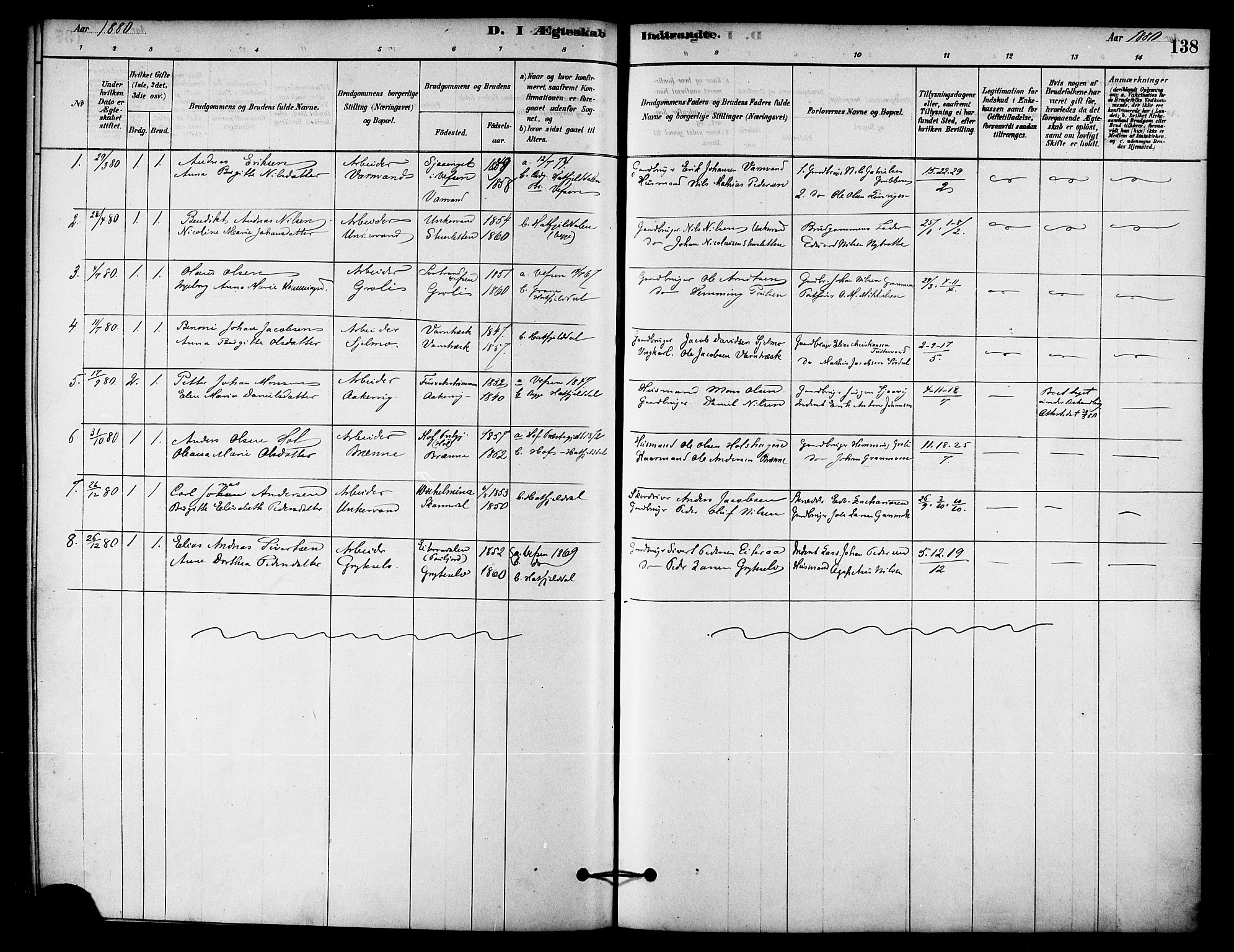 Ministerialprotokoller, klokkerbøker og fødselsregistre - Nordland, AV/SAT-A-1459/823/L0325: Parish register (official) no. 823A02, 1878-1898, p. 138