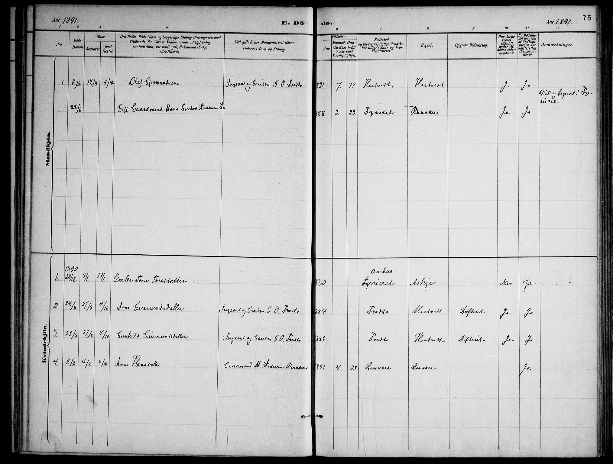 Lårdal kirkebøker, SAKO/A-284/F/Fa/L0007: Parish register (official) no. I 7, 1887-1906, p. 75