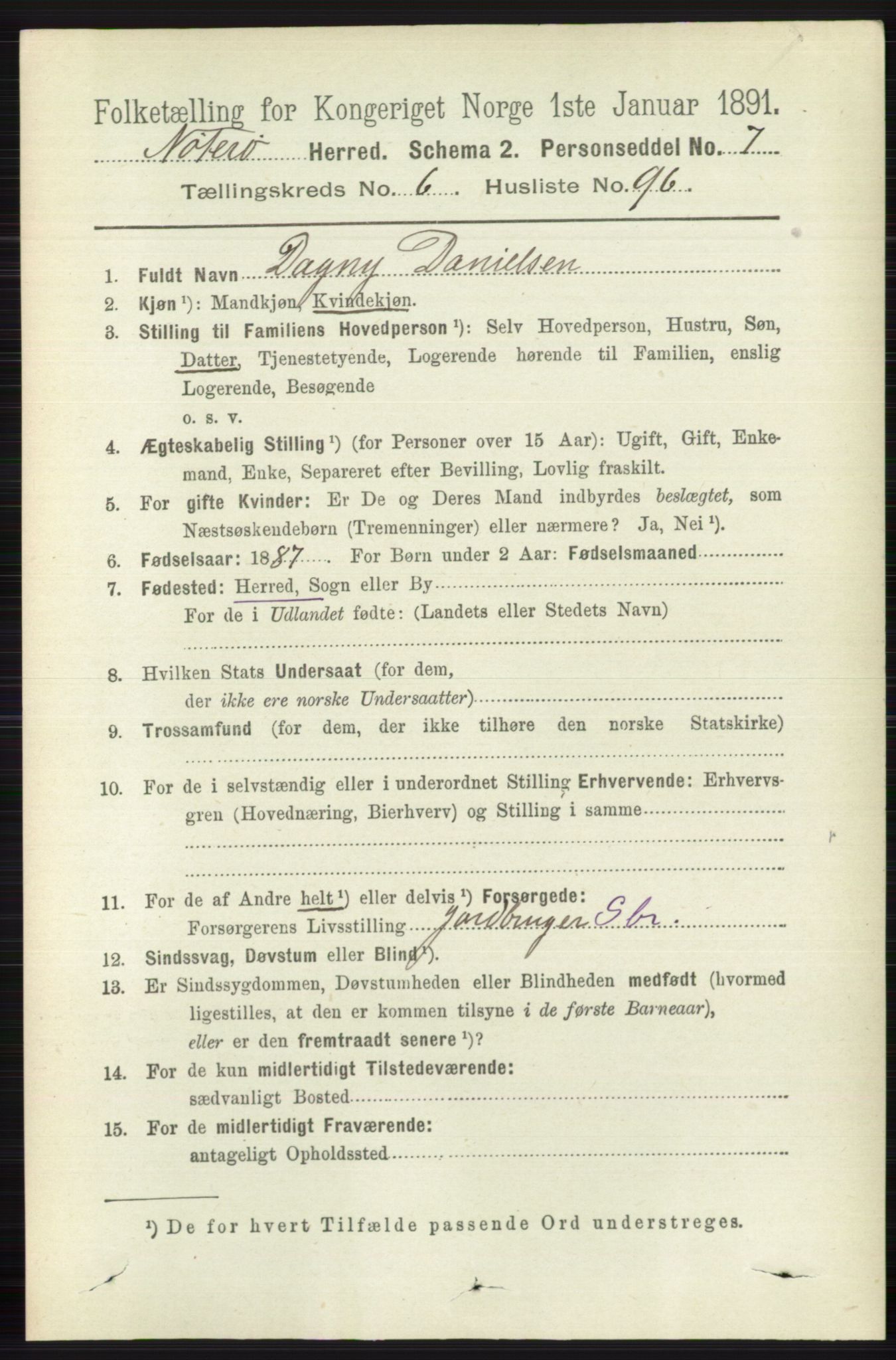 RA, 1891 census for 0722 Nøtterøy, 1891, p. 3403