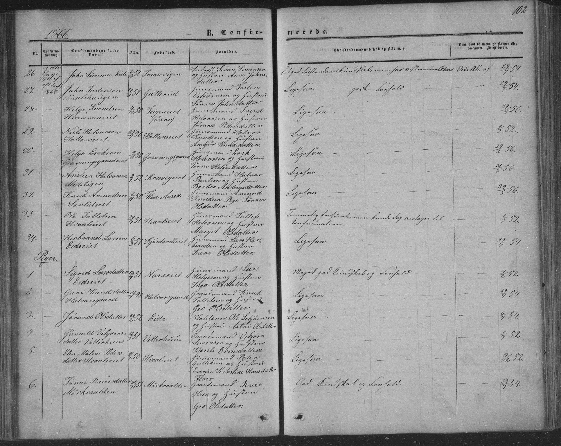 Nore kirkebøker, AV/SAKO-A-238/F/Fa/L0002: Parish register (official) no. I 2, 1856-1871, p. 102