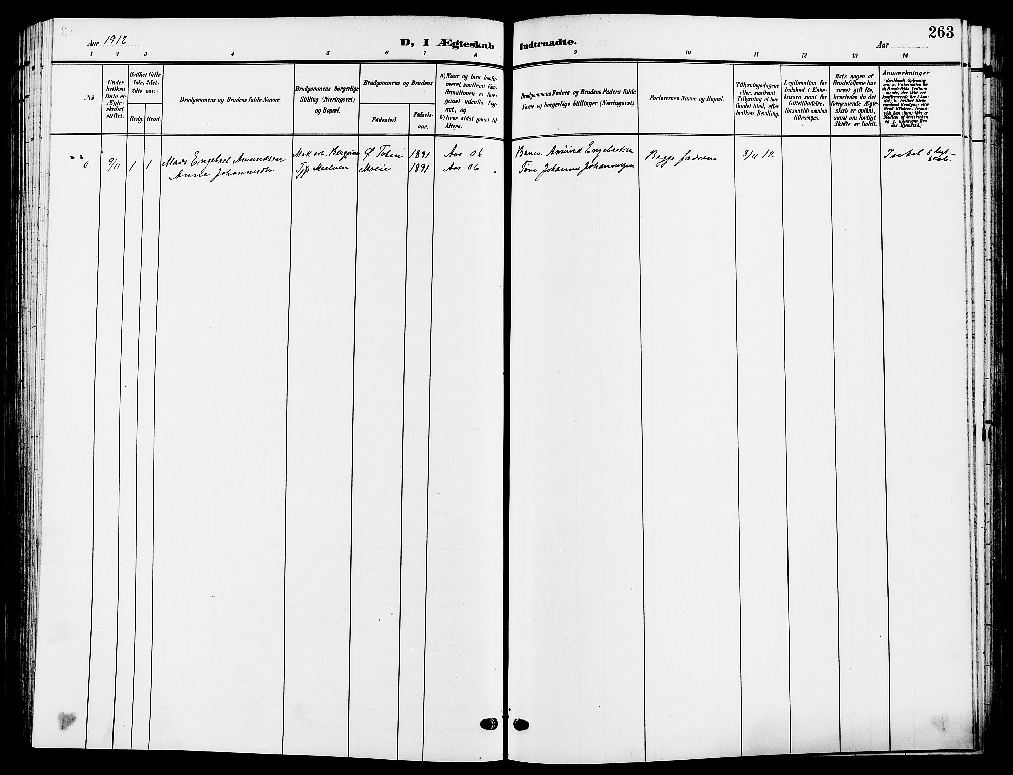 Ringsaker prestekontor, AV/SAH-PREST-014/L/La/L0015: Parish register (copy) no. 15, 1903-1912, p. 263
