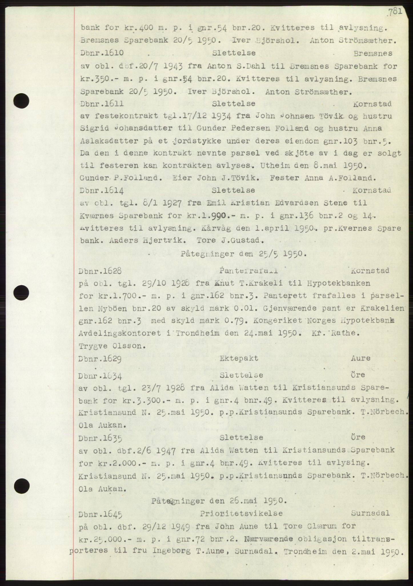 Nordmøre sorenskriveri, AV/SAT-A-4132/1/2/2Ca: Mortgage book no. C82b, 1946-1951, Diary no: : 1610/1950