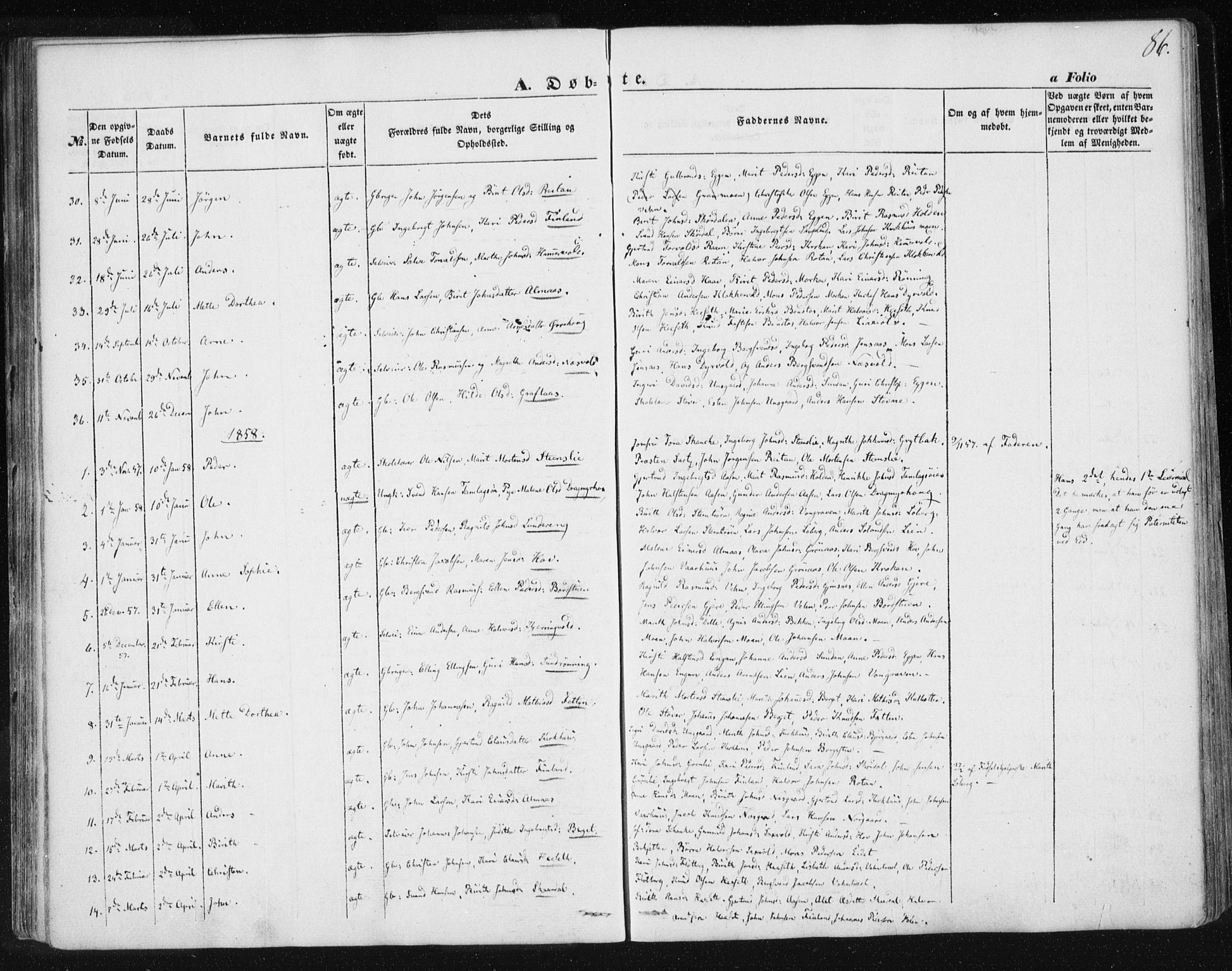 Ministerialprotokoller, klokkerbøker og fødselsregistre - Sør-Trøndelag, SAT/A-1456/685/L0965: Parish register (official) no. 685A06 /3, 1846-1859, p. 86