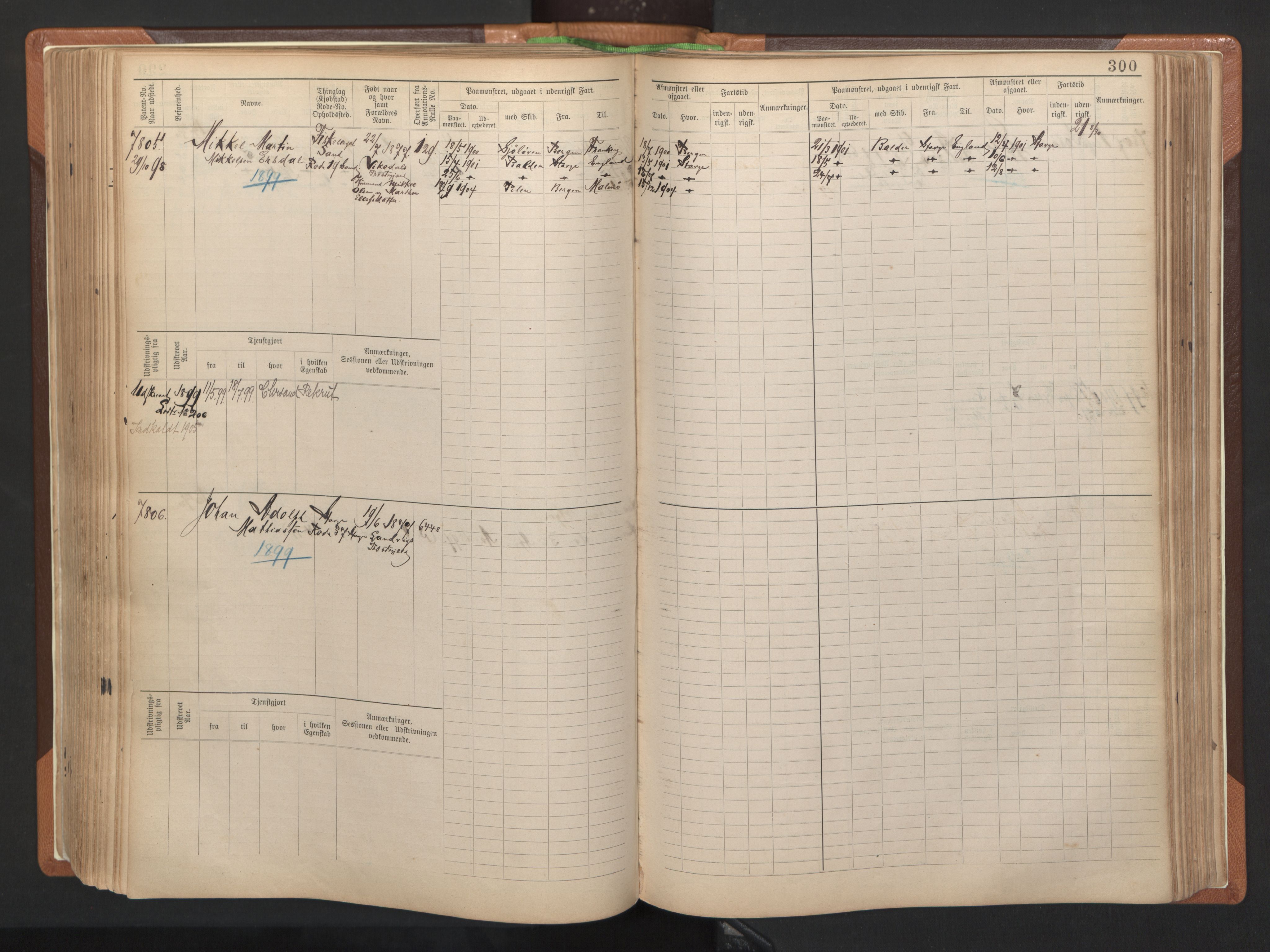 Stavanger sjømannskontor, AV/SAST-A-102006/F/Fb/Fbb/L0012: Sjøfartshovedrulle, patentnr. 7207-8158, 1894-1904, p. 303