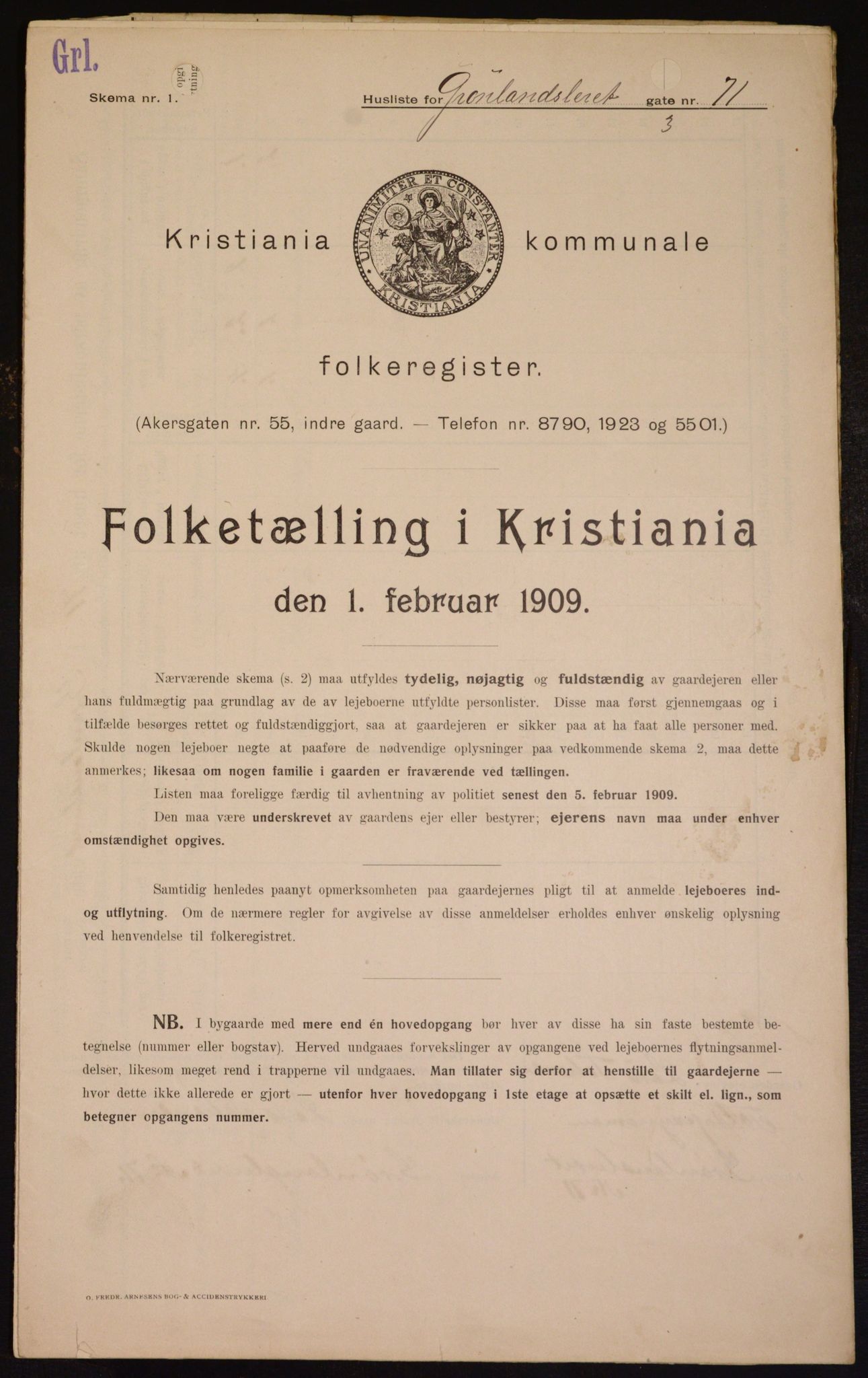 OBA, Municipal Census 1909 for Kristiania, 1909, p. 29354