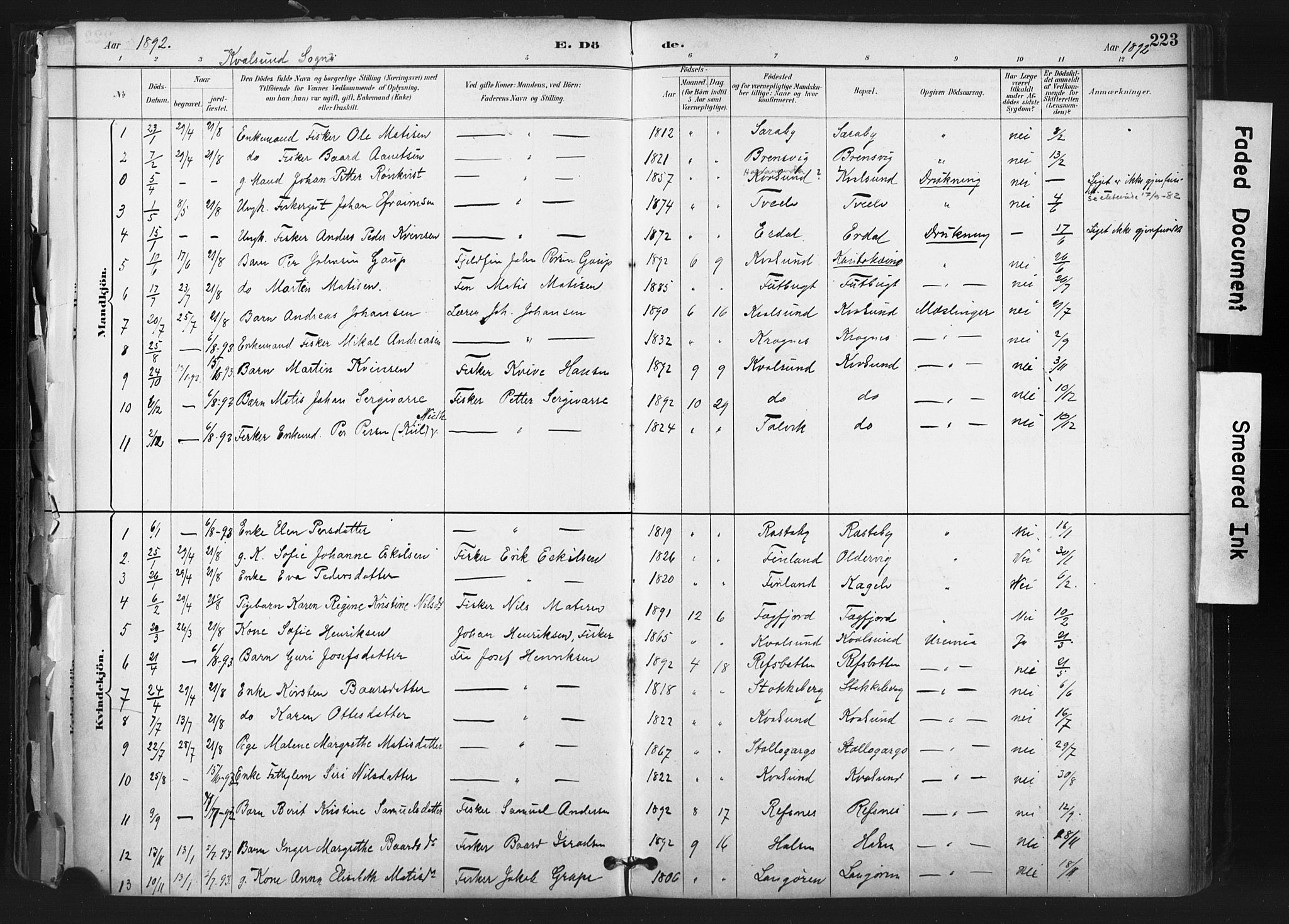 Hammerfest sokneprestkontor, SATØ/S-1347: Parish register (official) no. 11 /2, 1885-1897, p. 223