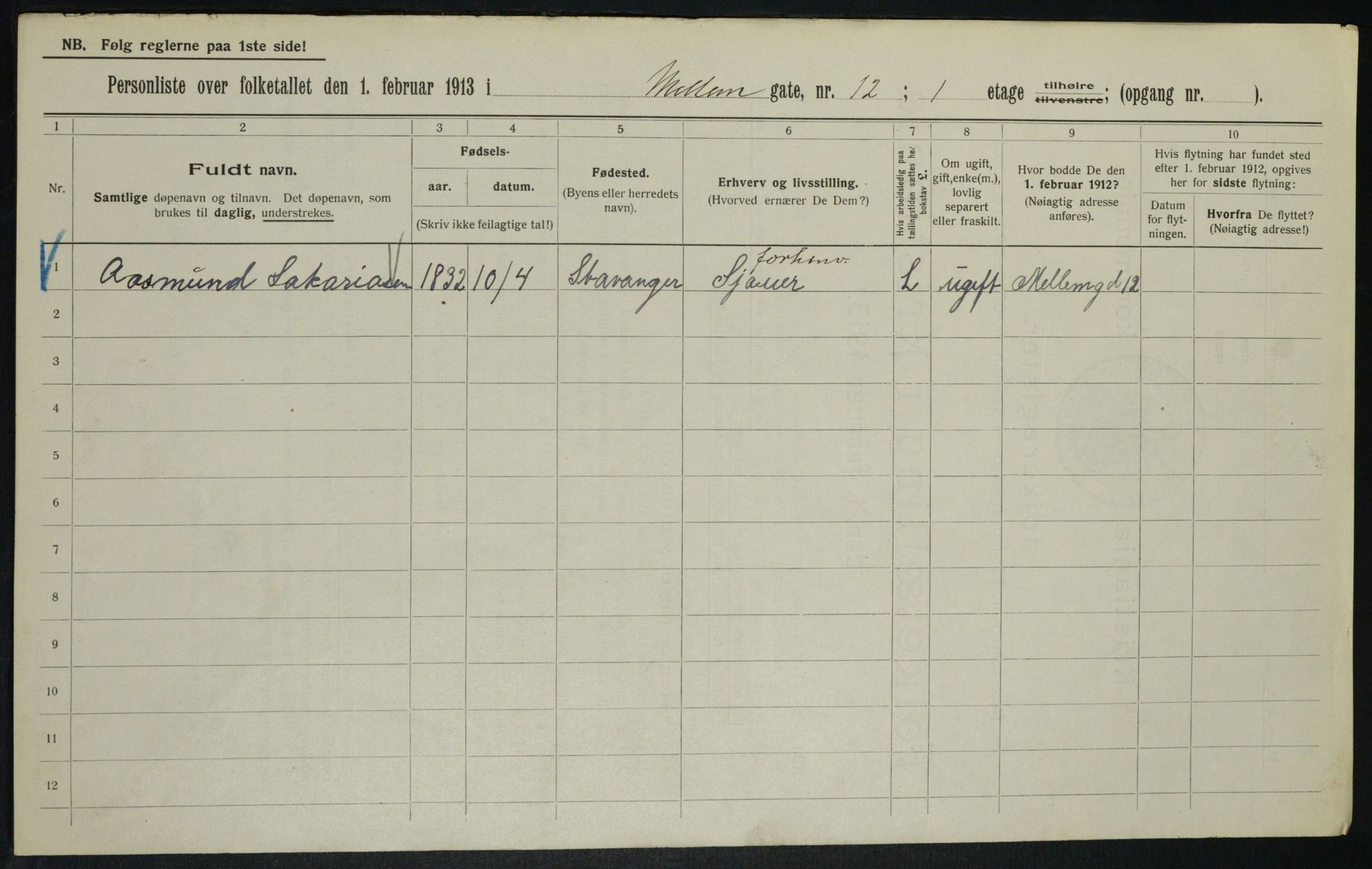 OBA, Municipal Census 1913 for Kristiania, 1913, p. 65062