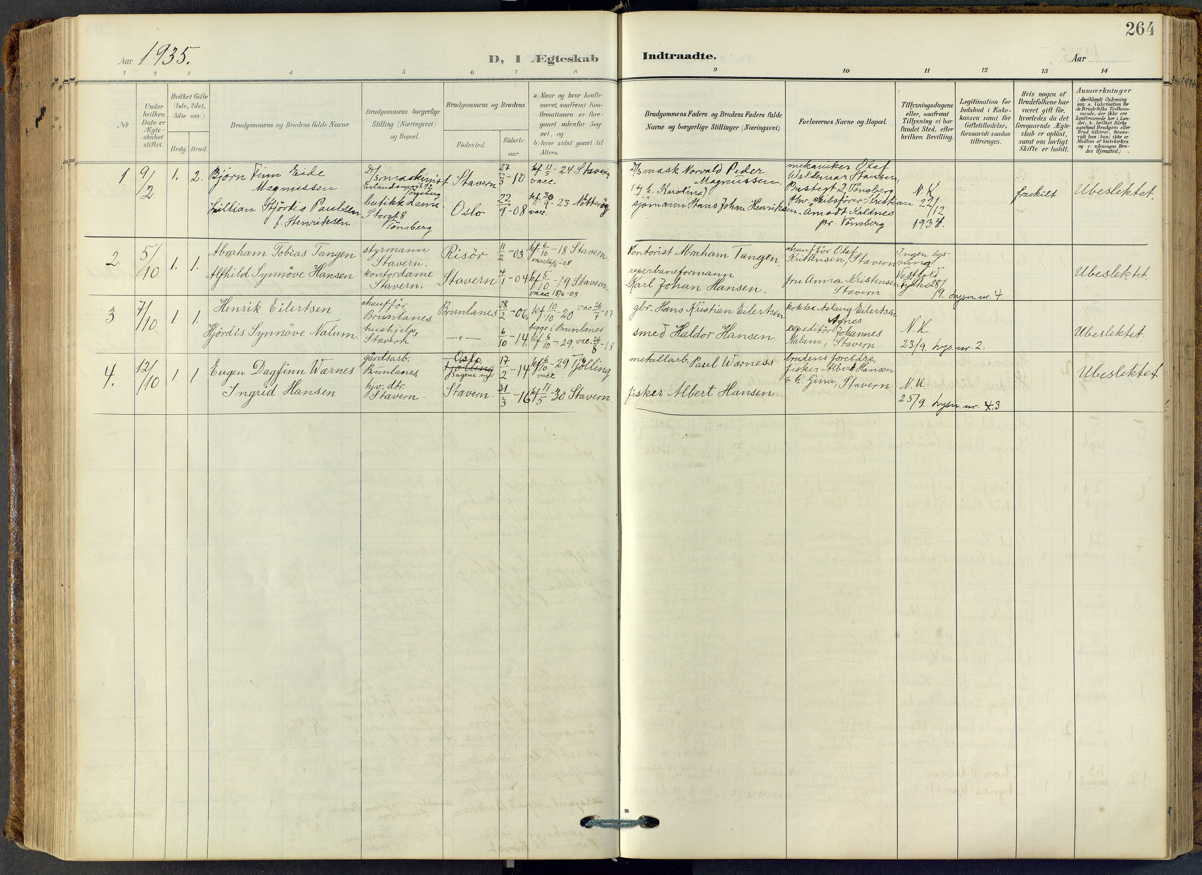 Stavern kirkebøker, SAKO/A-318/F/Fa/L0009: Parish register (official) no. 9, 1906-1955, p. 264