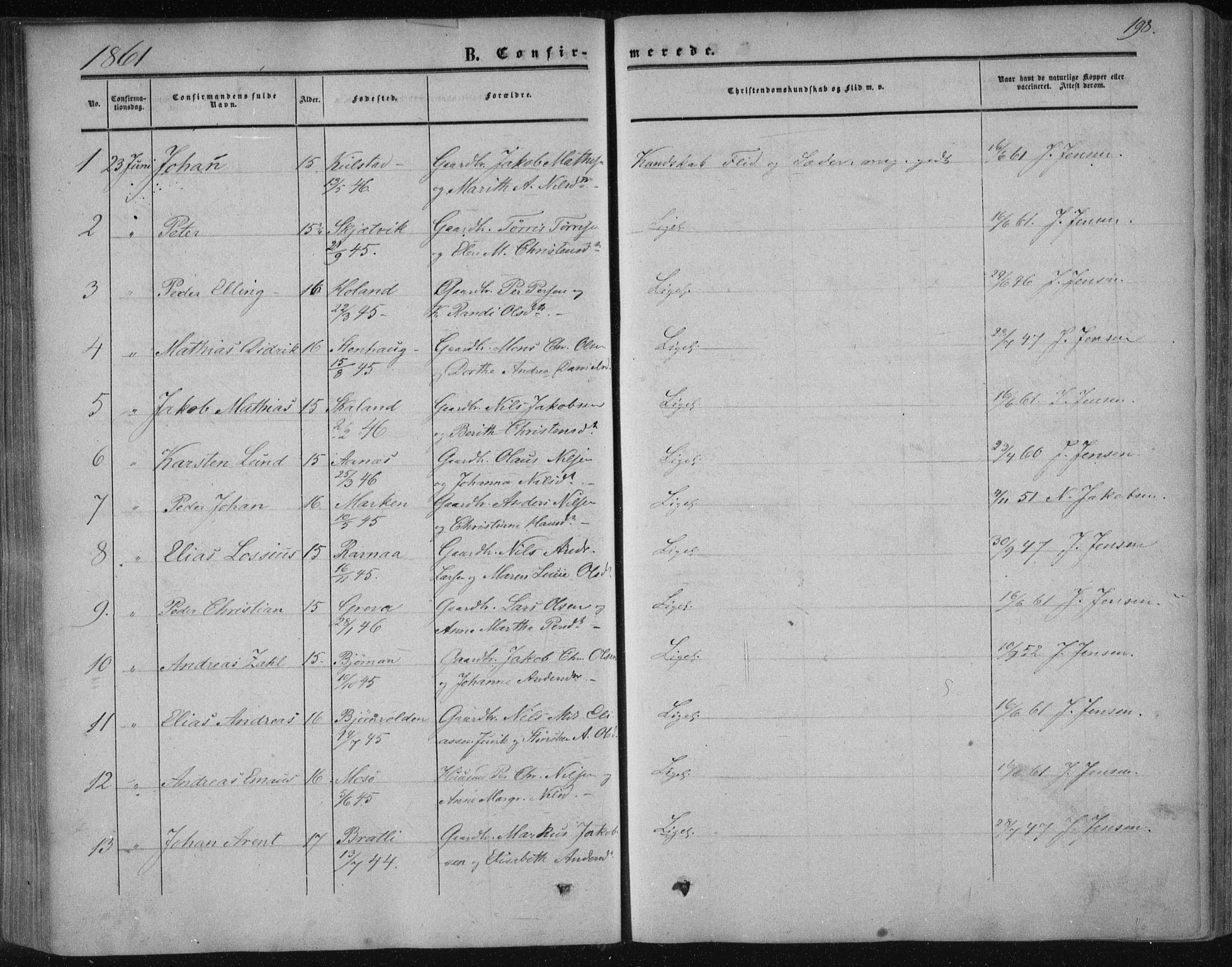 Ministerialprotokoller, klokkerbøker og fødselsregistre - Nordland, AV/SAT-A-1459/820/L0293: Parish register (official) no. 820A14, 1855-1865, p. 198