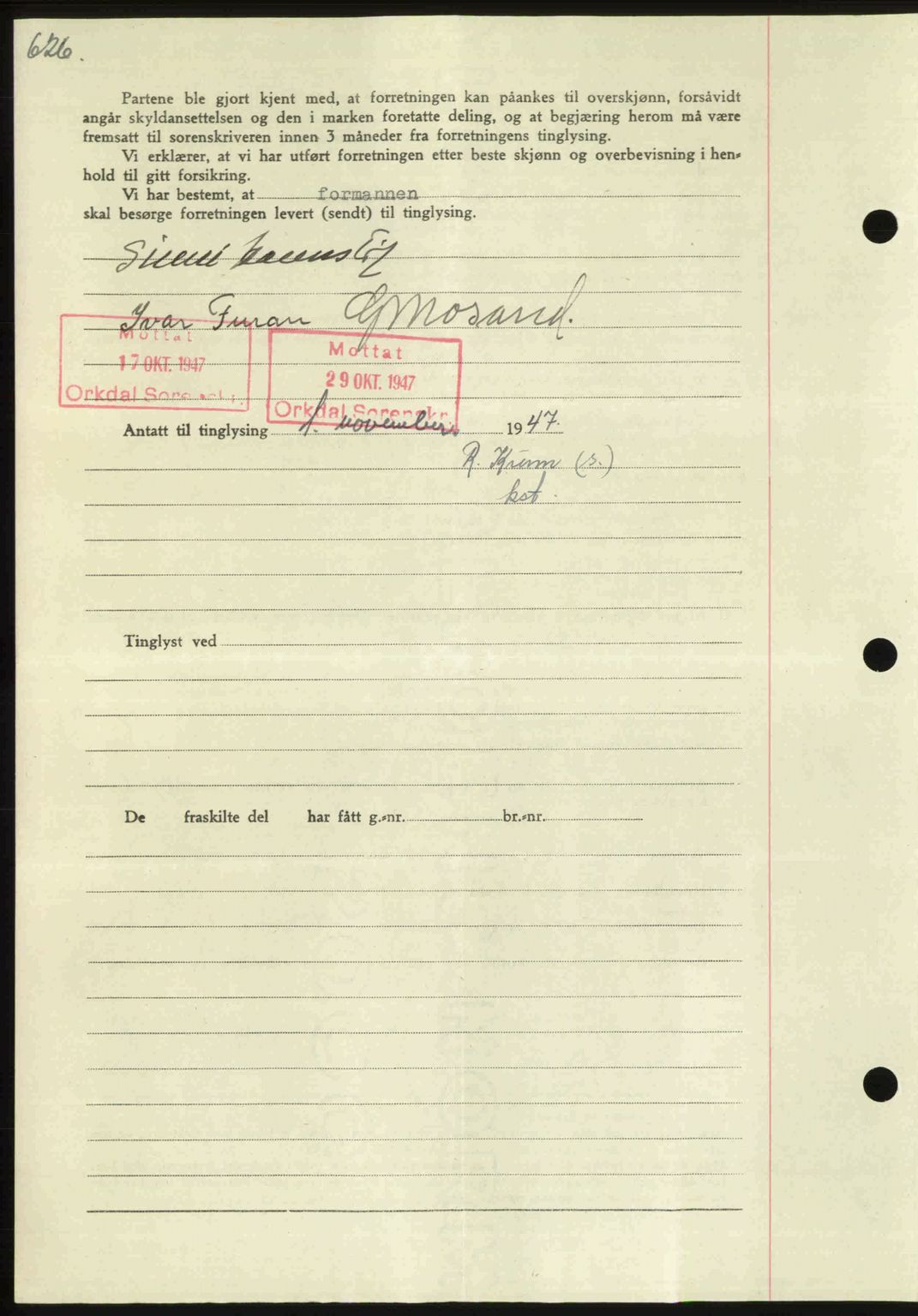 Orkdal sorenskriveri, SAT/A-4169/1/2/2C: Mortgage book no. A, 1947-1947, Diary no: : 1387/1947