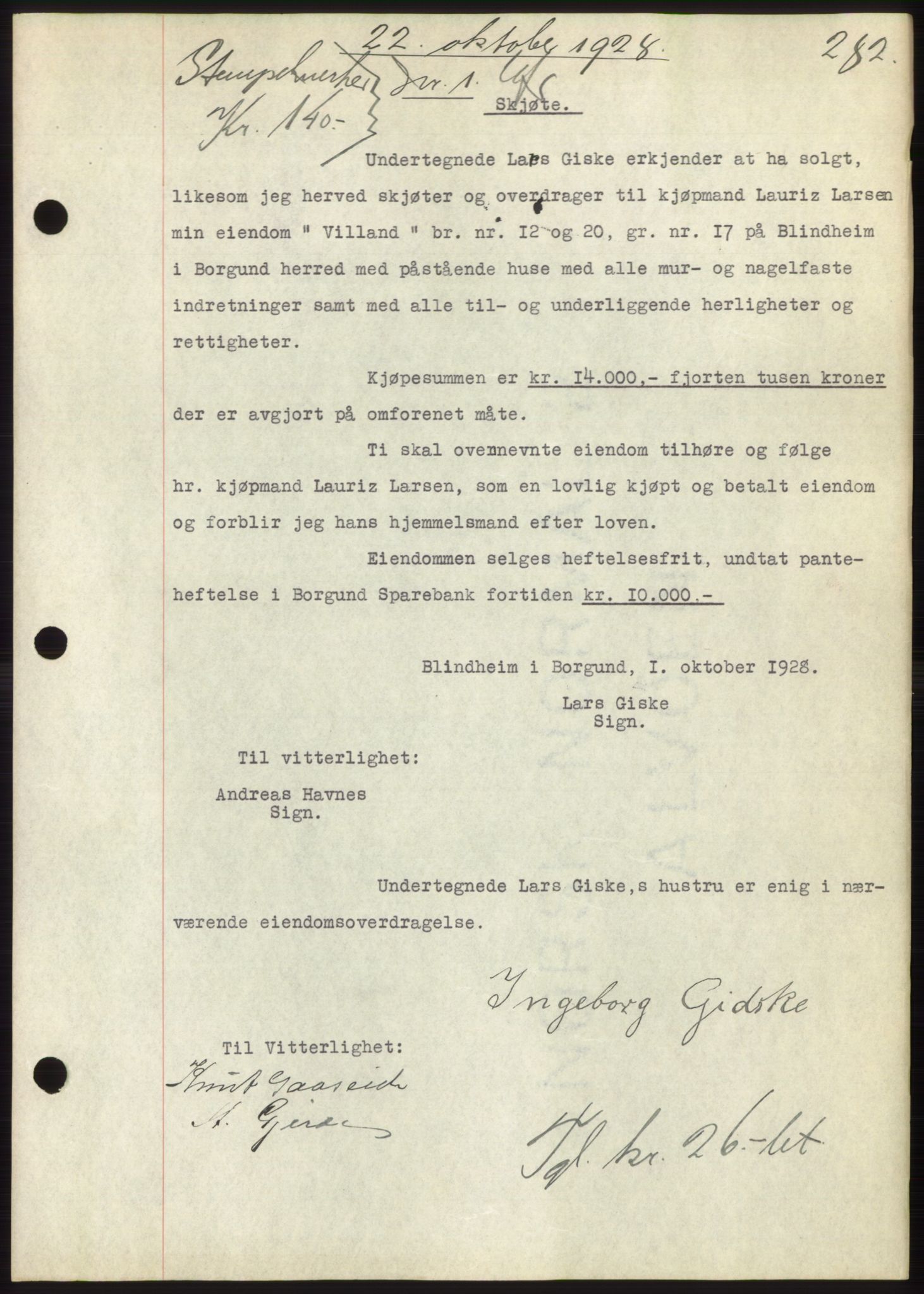 Nordre Sunnmøre sorenskriveri, AV/SAT-A-0006/1/2/2C/2Ca/L0042: Mortgage book no. 42, 1928-1928, Deed date: 22.10.1928