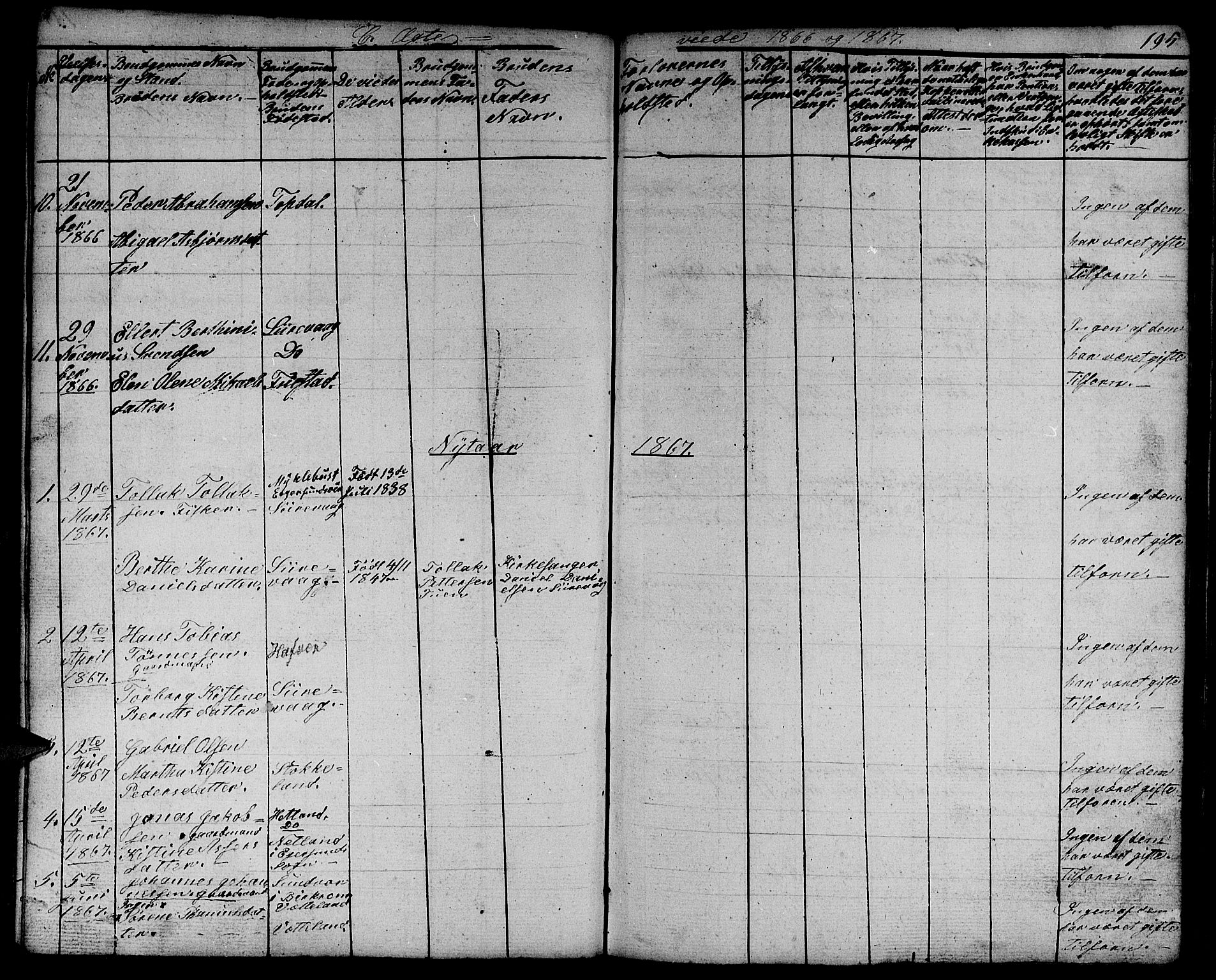 Eigersund sokneprestkontor, SAST/A-101807/S09/L0003: Parish register (copy) no. B 3, 1846-1875, p. 195