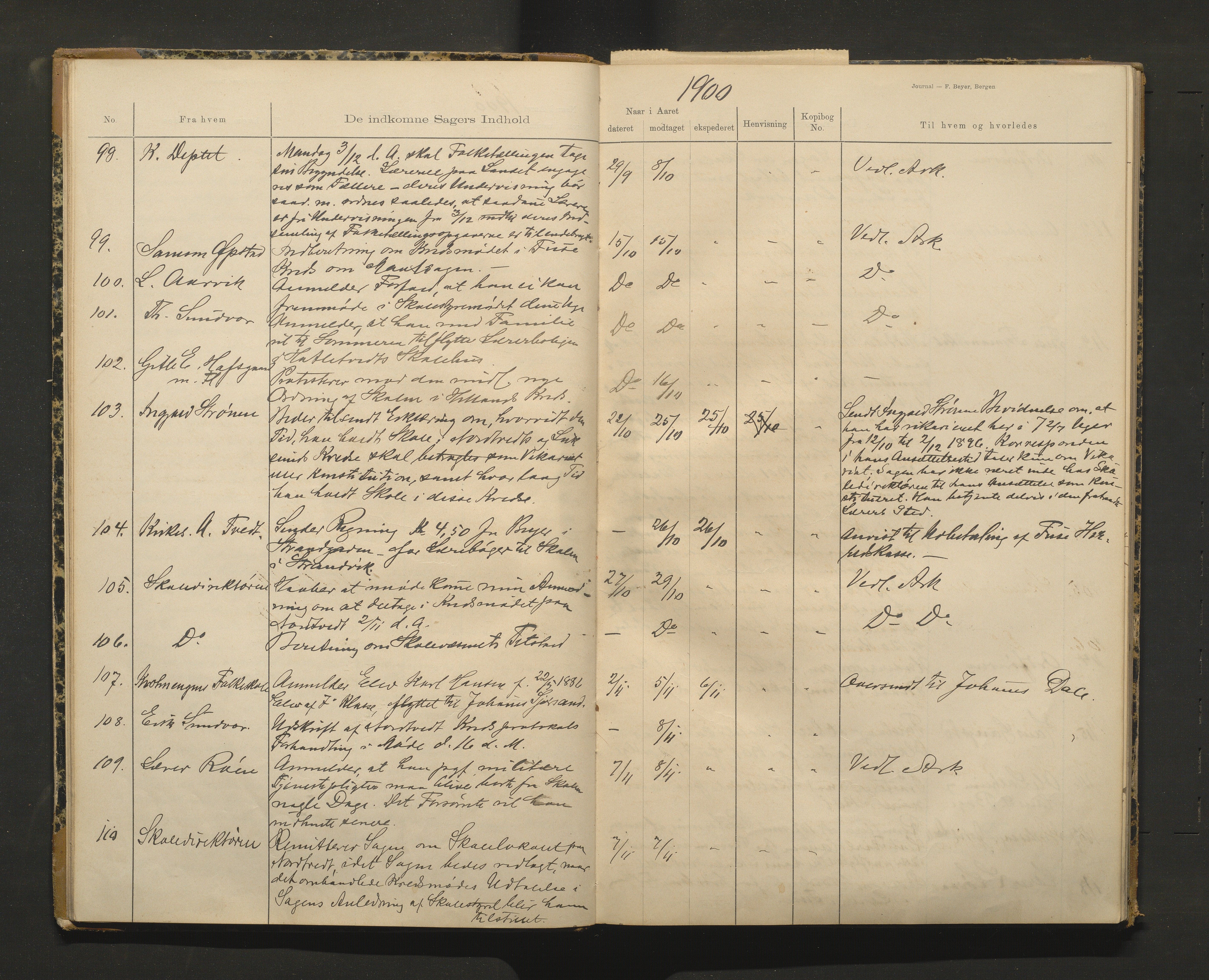 Fusa kommune. Skulestyret, IKAH/1241-211/C/Cb/L0001: Postjournal for Fusa skulestyre , 1900-1911