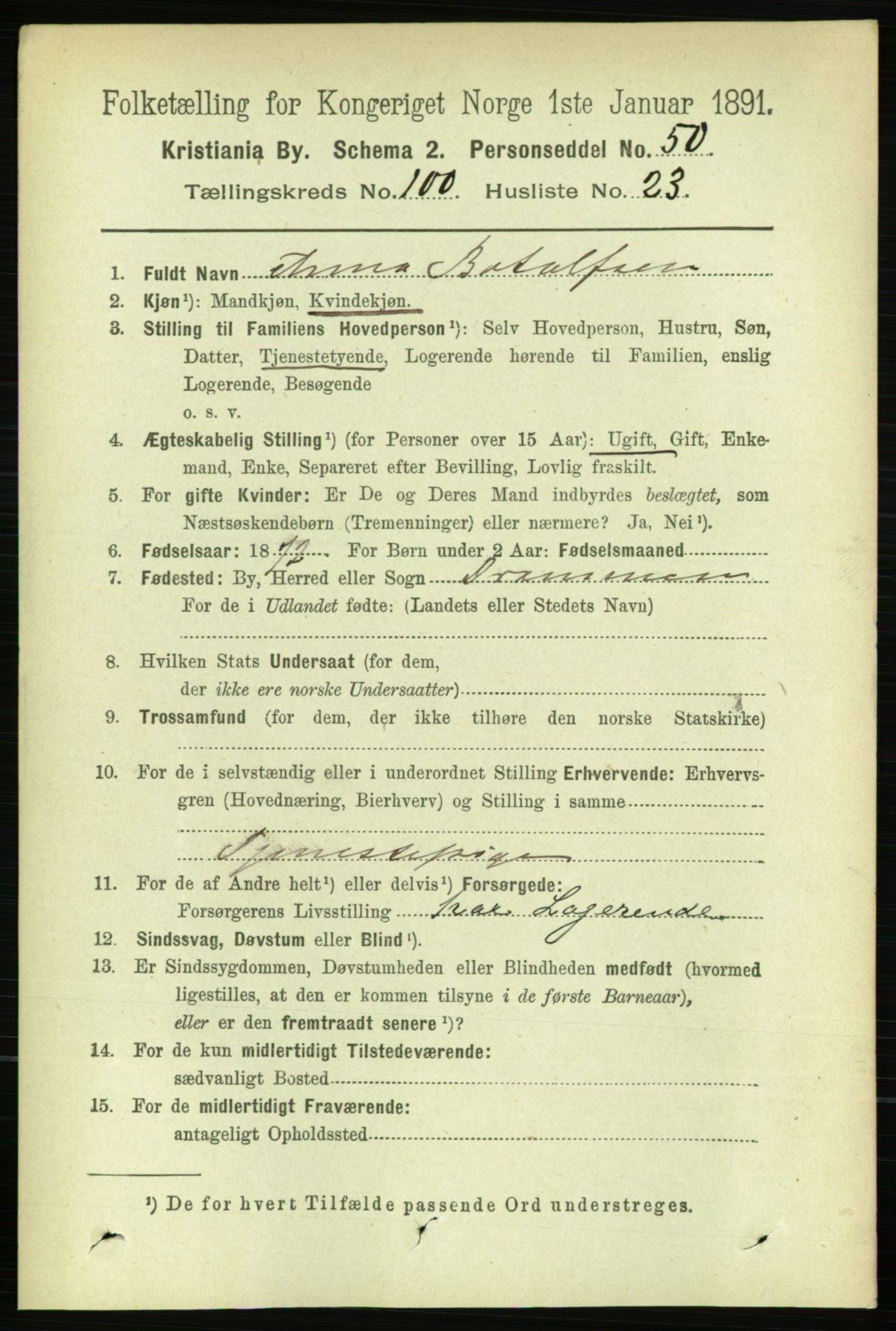 RA, 1891 census for 0301 Kristiania, 1891, p. 49882