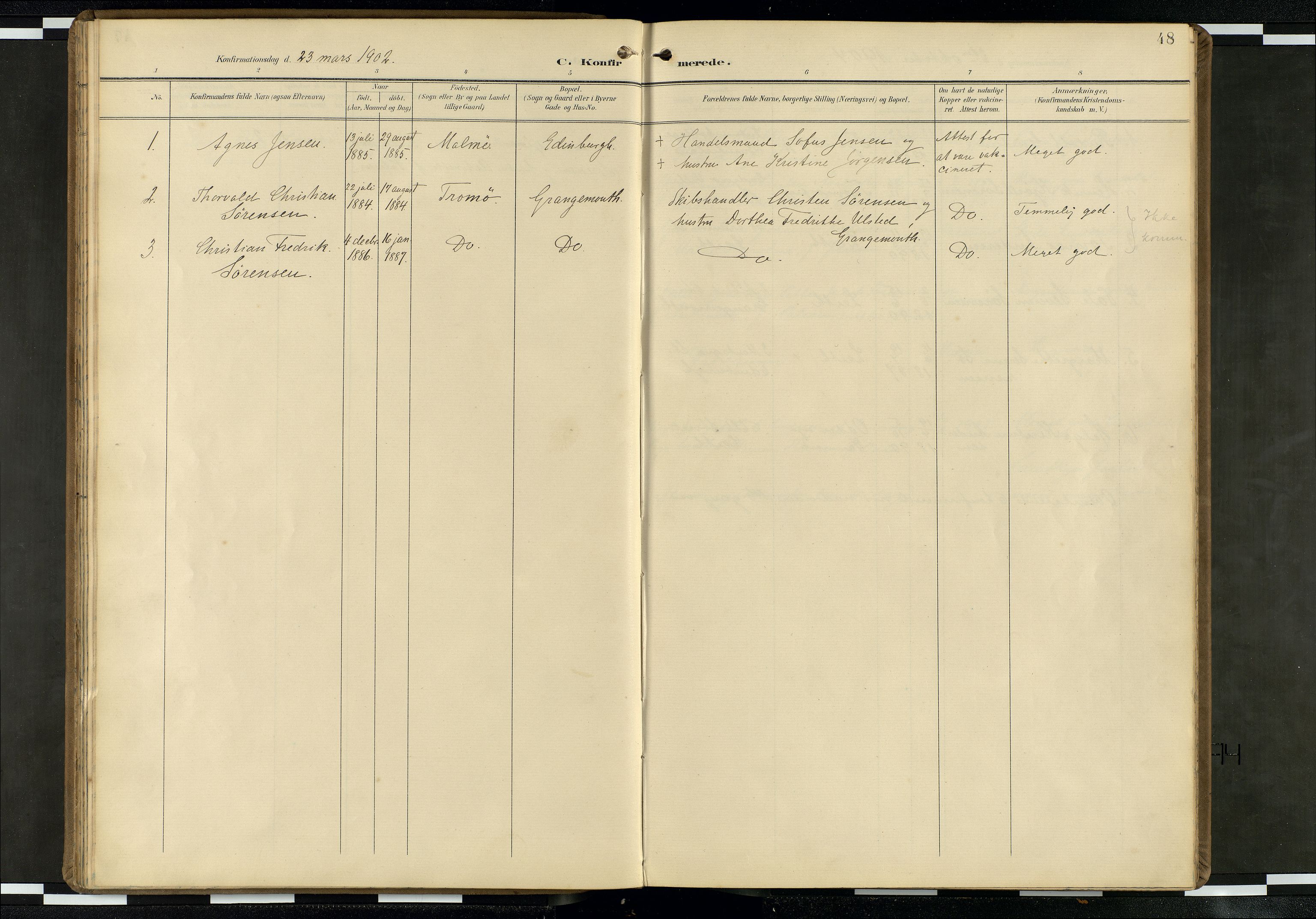 Den norske sjømannsmisjon i utlandet/Skotske havner (Leith, Glasgow), SAB/SAB/PA-0100/H/Ha/Haa/L0004: Parish register (official) no. A 4, 1899-1949, p. 47b-48a