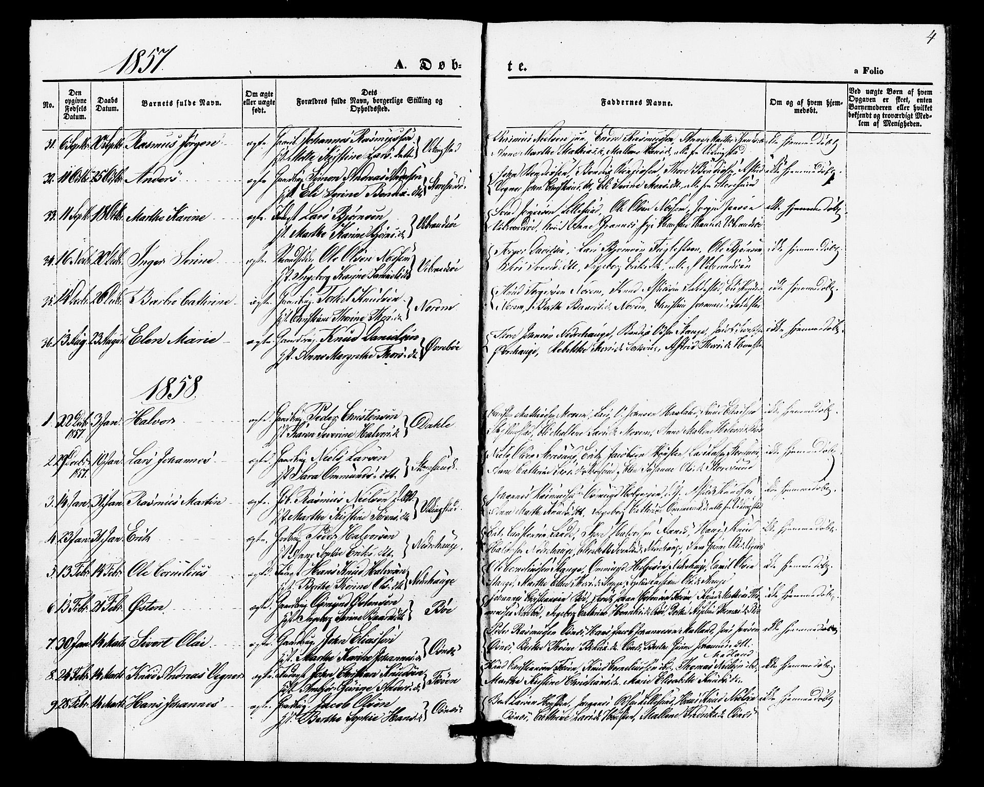 Torvastad sokneprestkontor, AV/SAST-A -101857/H/Ha/Haa/L0010: Parish register (official) no. A 10, 1857-1878, p. 4