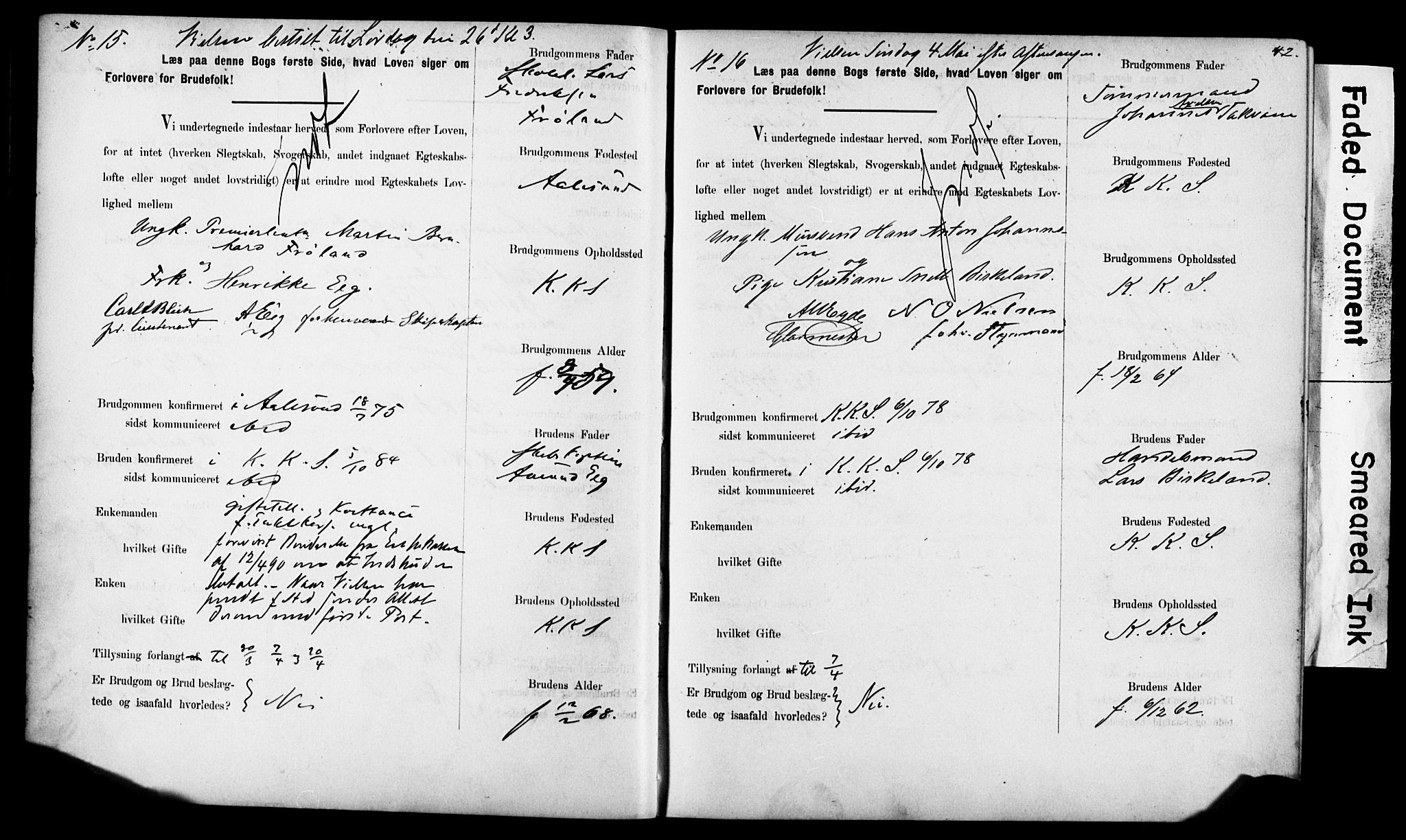 Korskirken sokneprestembete, AV/SAB-A-76101: Best man's statements no. II.5.6, 1889-1898, p. 42