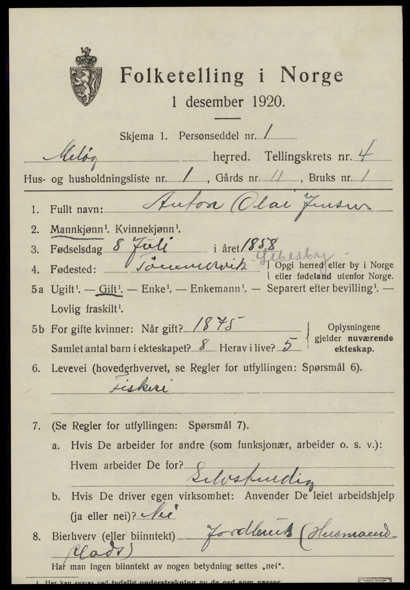 SAT, 1920 census for Meløy, 1920, p. 2773