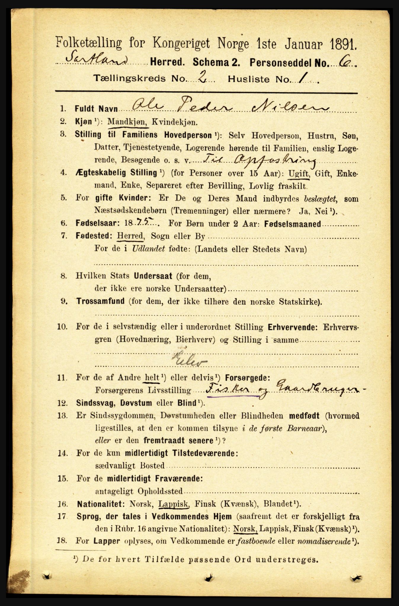 RA, 1891 census for 1870 Sortland, 1891, p. 989