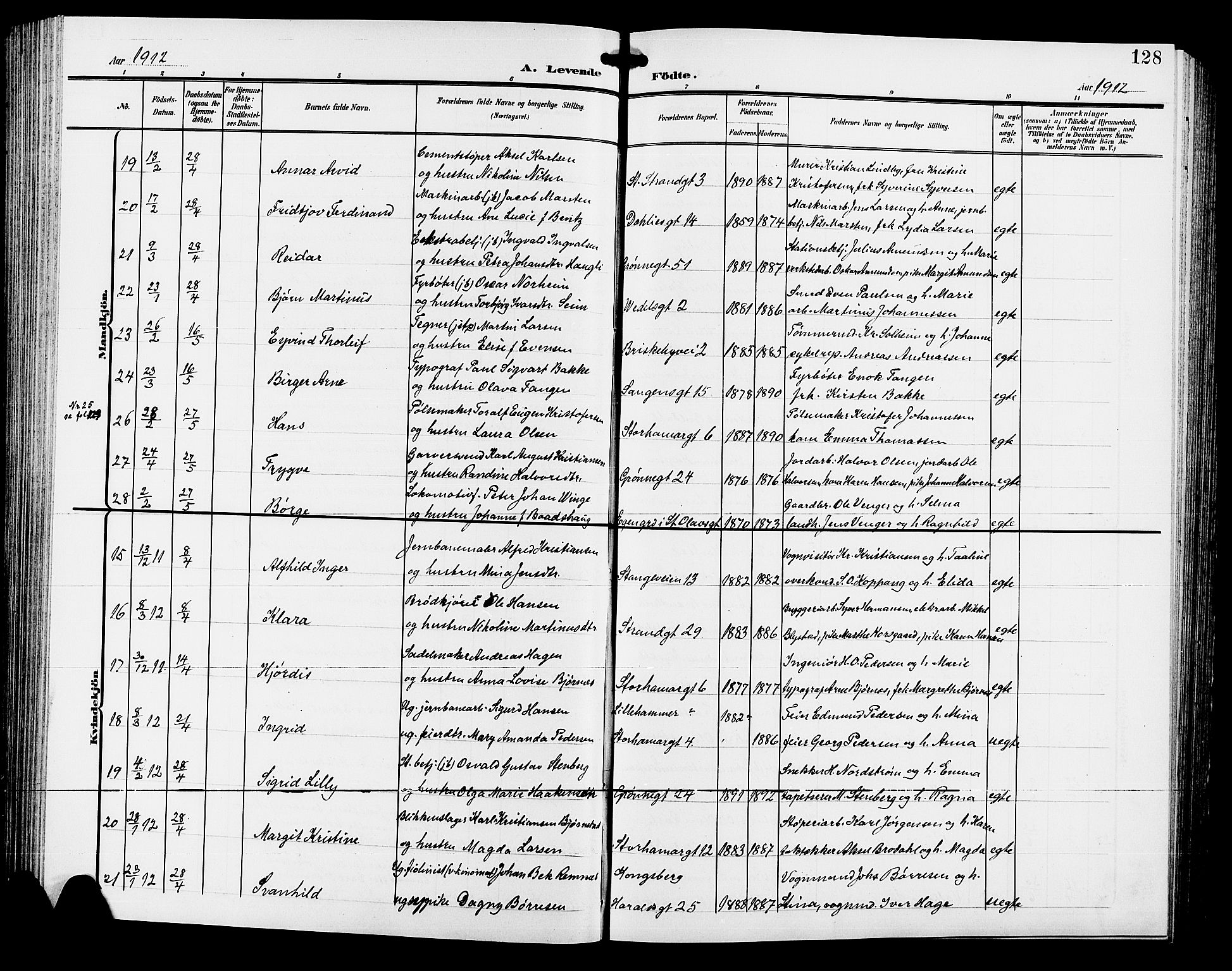 Hamar prestekontor, SAH/DOMPH-002/H/Ha/Hab/L0001: Parish register (copy) no. 1, 1899-1914, p. 128