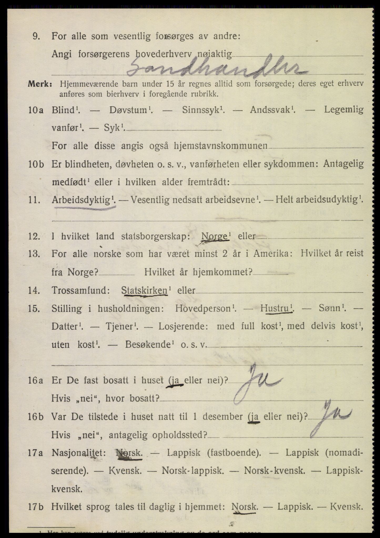 SAT, 1920 census for Tjøtta, 1920, p. 1426