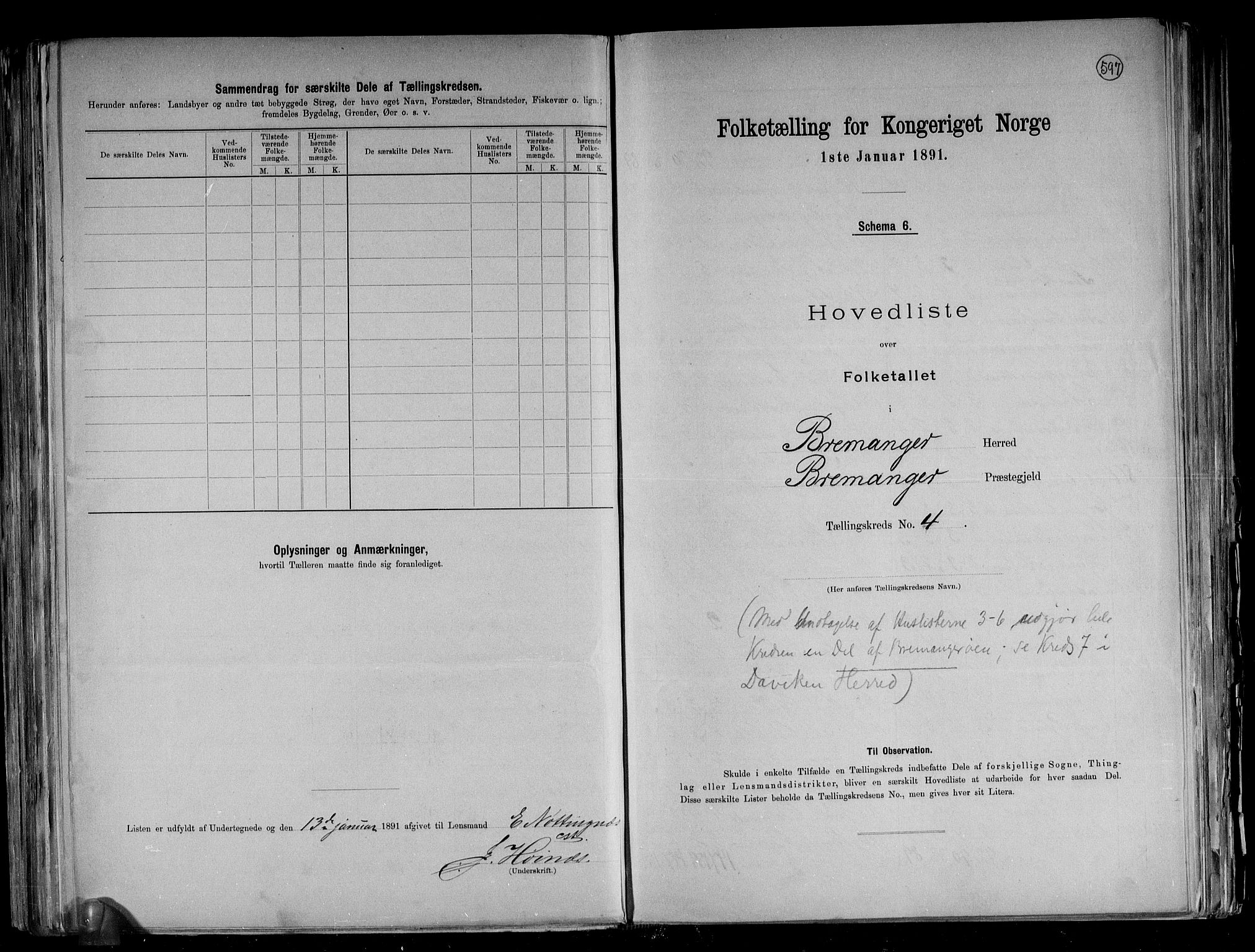 RA, 1891 census for 1438 Bremanger, 1891, p. 10
