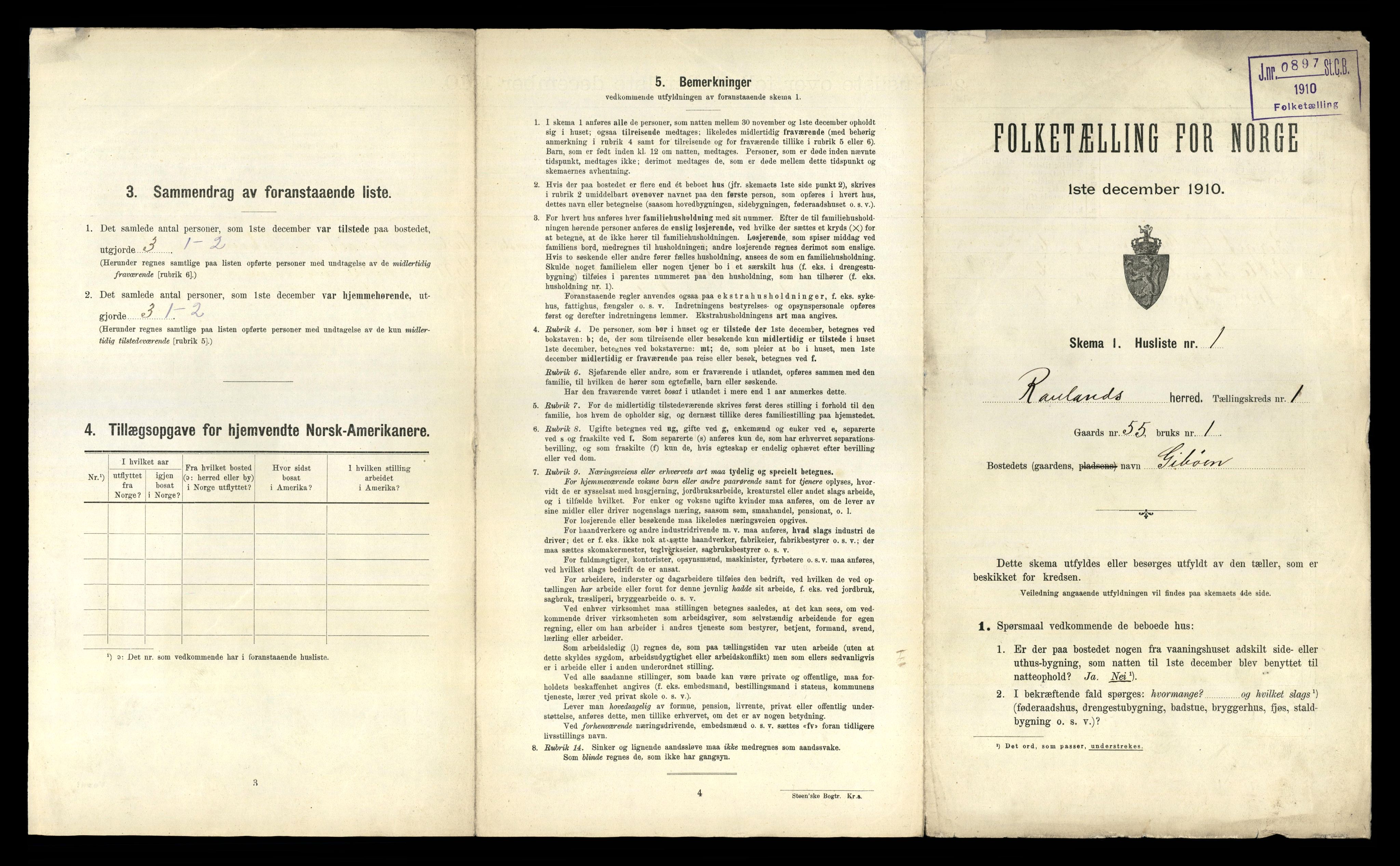 RA, 1910 census for Rauland, 1910, p. 41