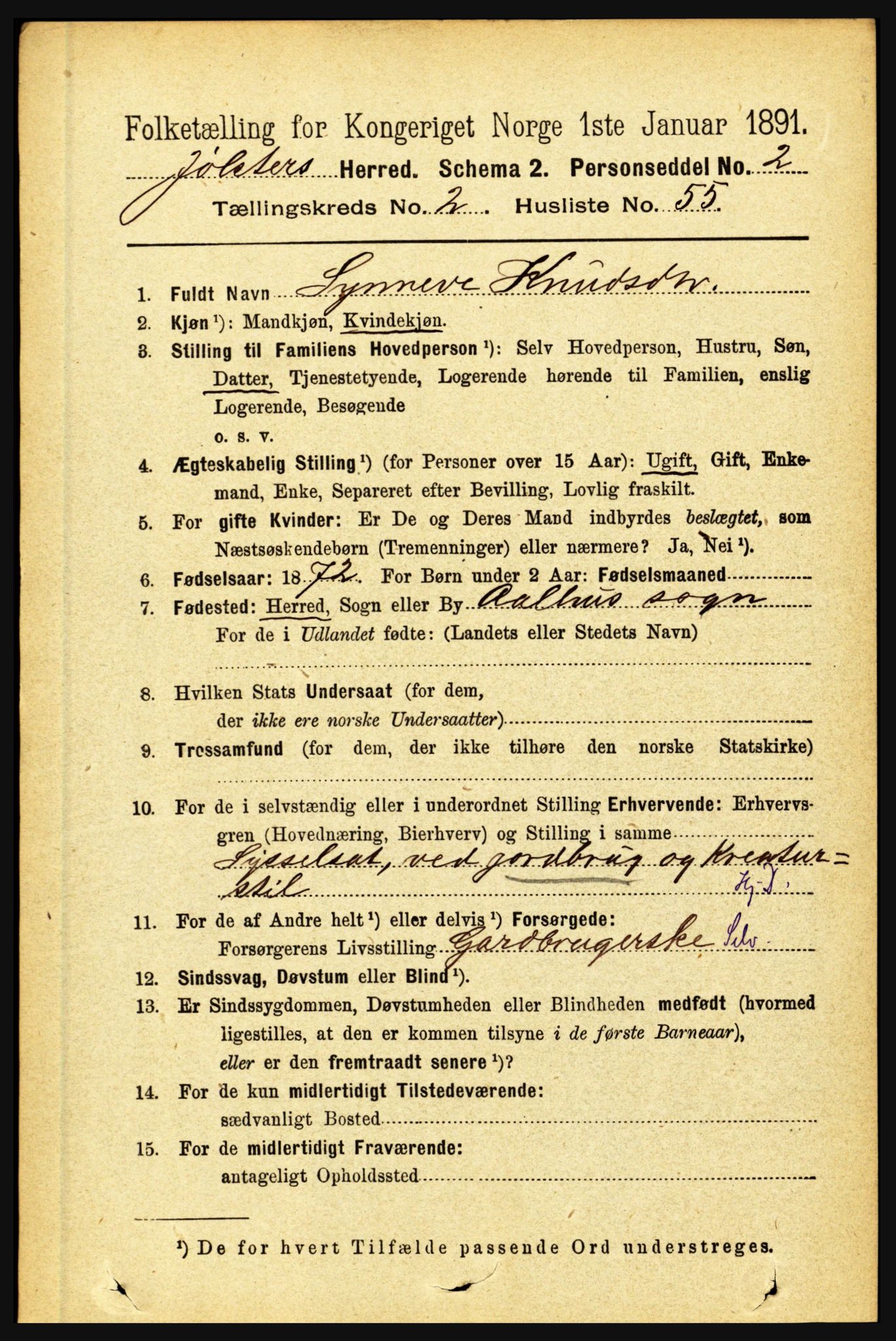 RA, 1891 census for 1431 Jølster, 1891, p. 908