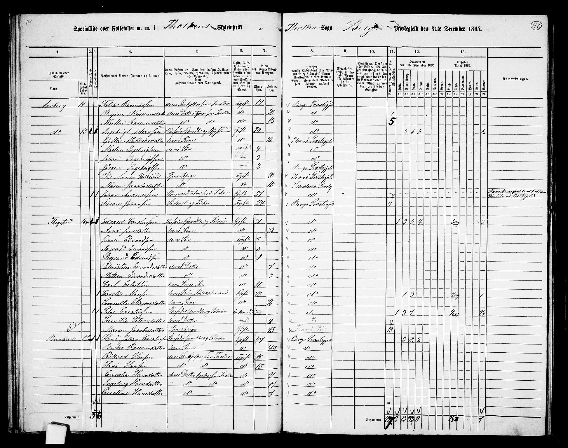 RA, 1865 census for Berg, 1865, p. 40