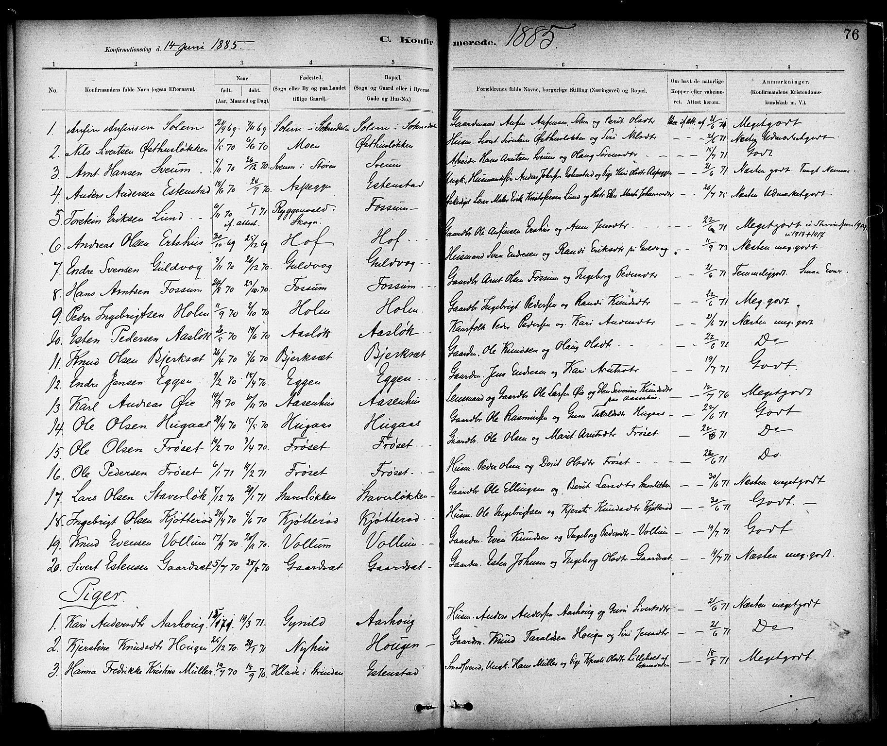 Ministerialprotokoller, klokkerbøker og fødselsregistre - Sør-Trøndelag, SAT/A-1456/689/L1040: Parish register (official) no. 689A05, 1878-1890, p. 76