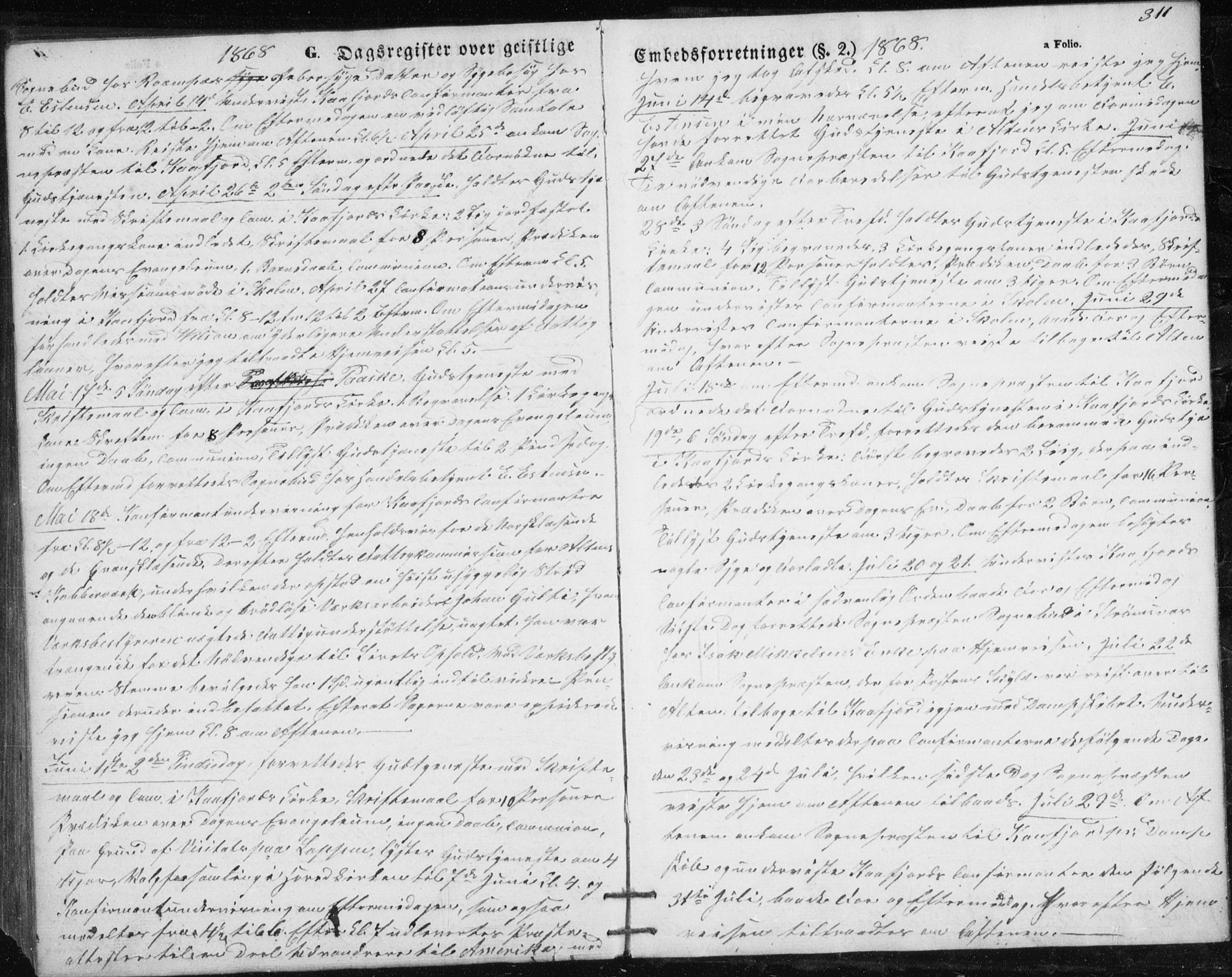 Alta sokneprestkontor, AV/SATØ-S-1338/H/Hb/L0002.klokk: Parish register (copy) no. 2, 1856-1880, p. 311