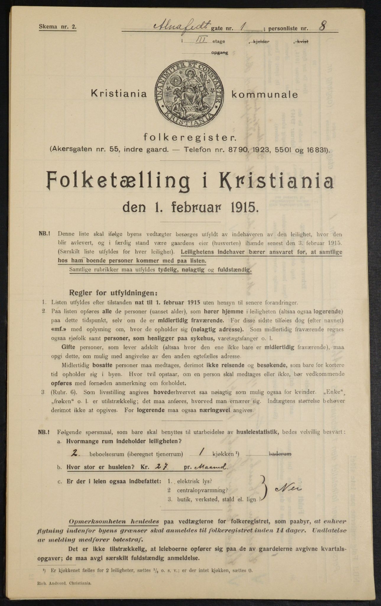 OBA, Municipal Census 1915 for Kristiania, 1915, p. 976