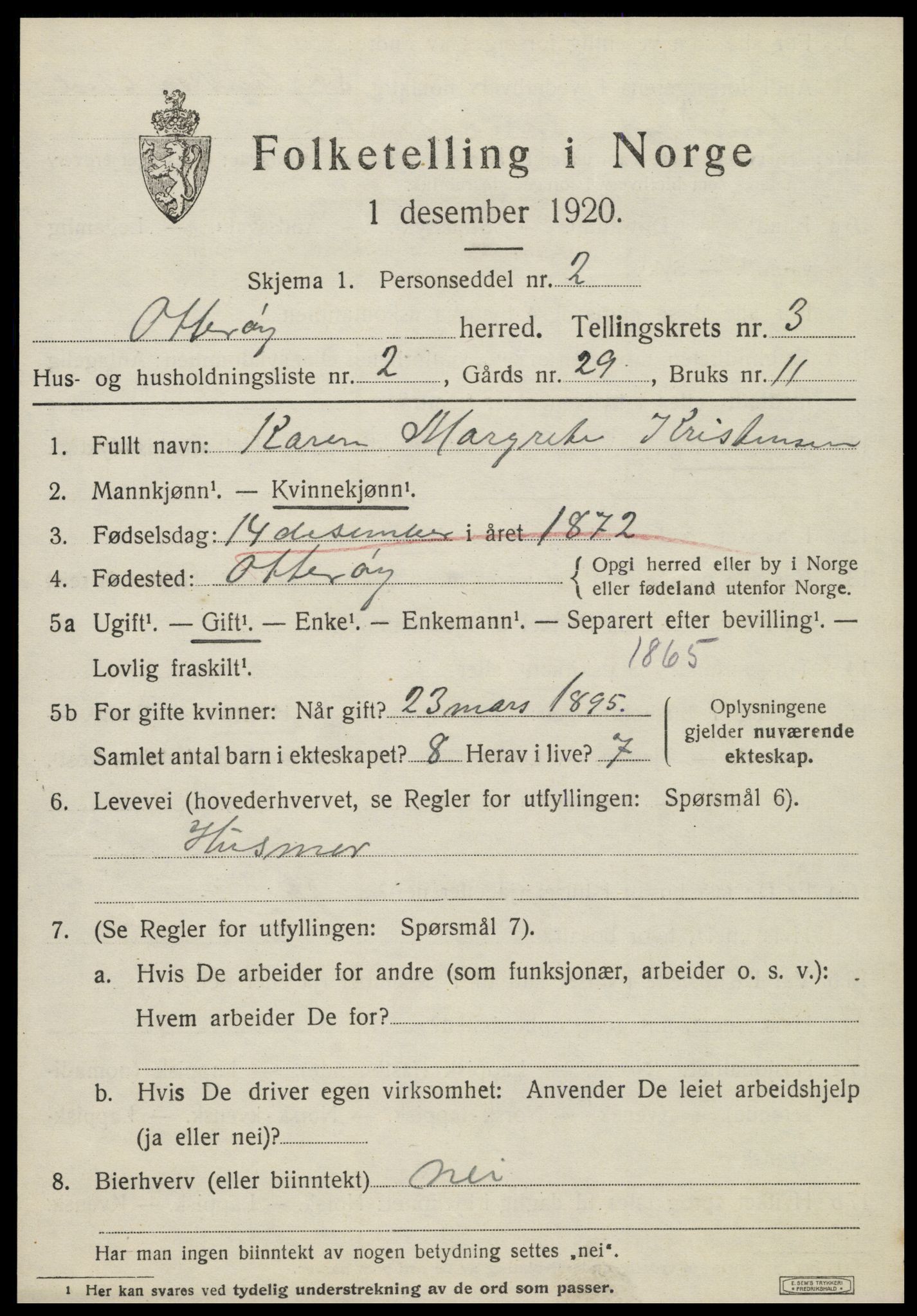 SAT, 1920 census for Otterøy, 1920, p. 1419