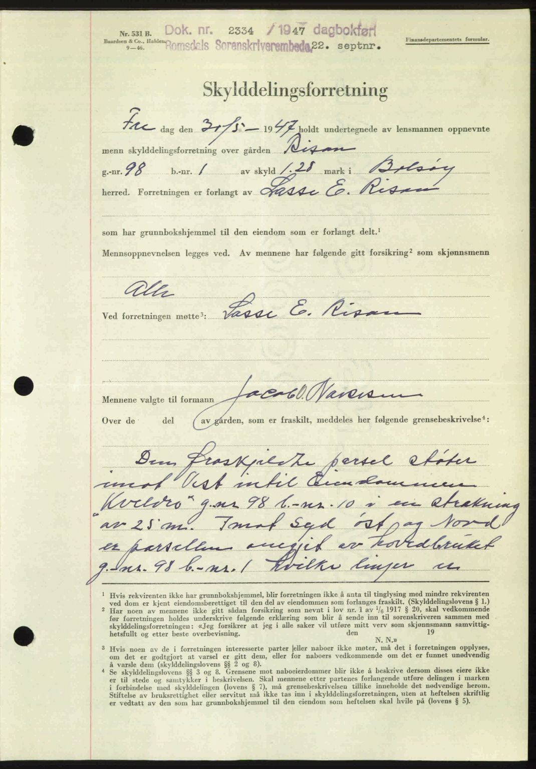 Romsdal sorenskriveri, SAT/A-4149/1/2/2C: Mortgage book no. A24, 1947-1947, Diary no: : 2334/1947