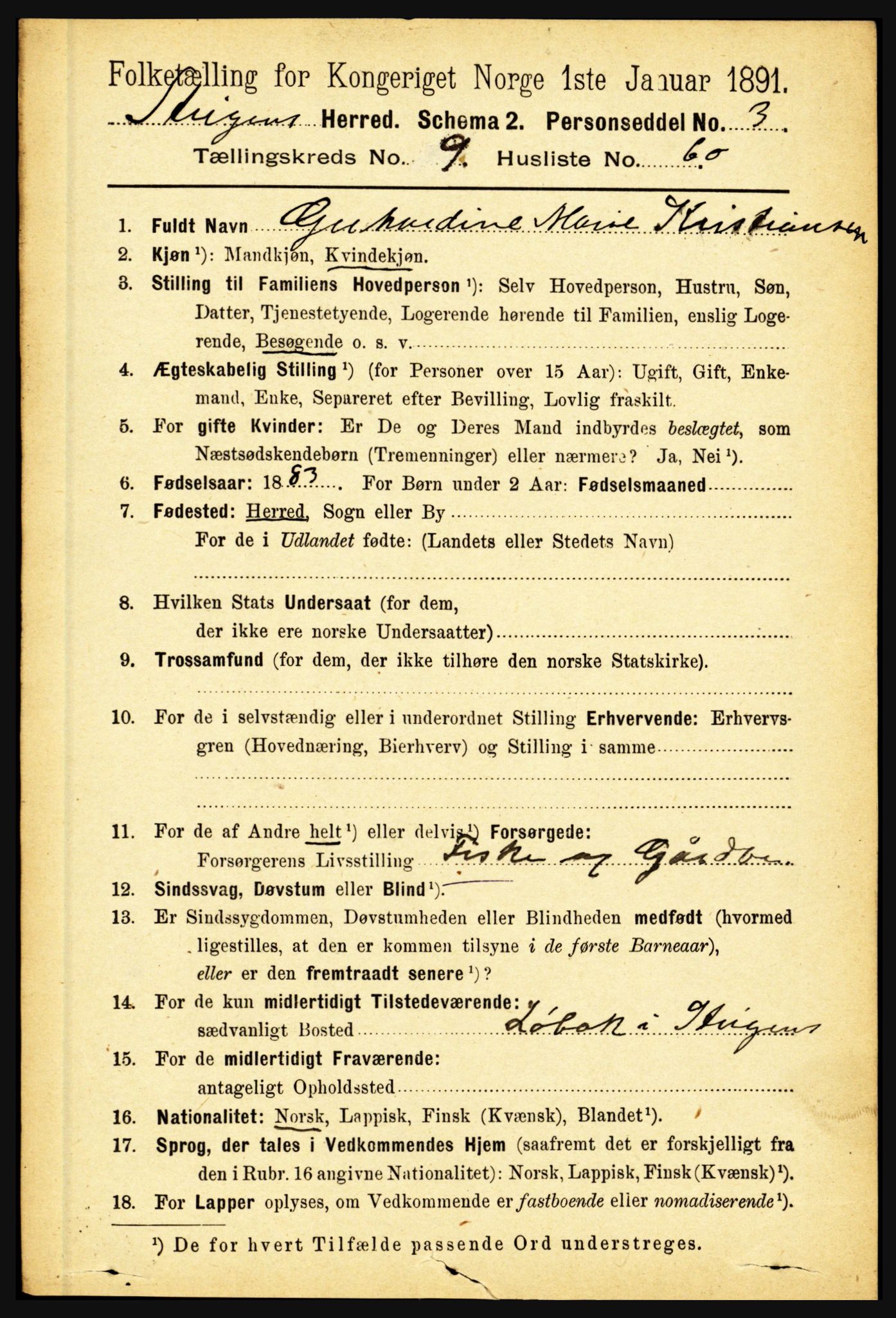 RA, 1891 census for 1848 Steigen, 1891, p. 3392