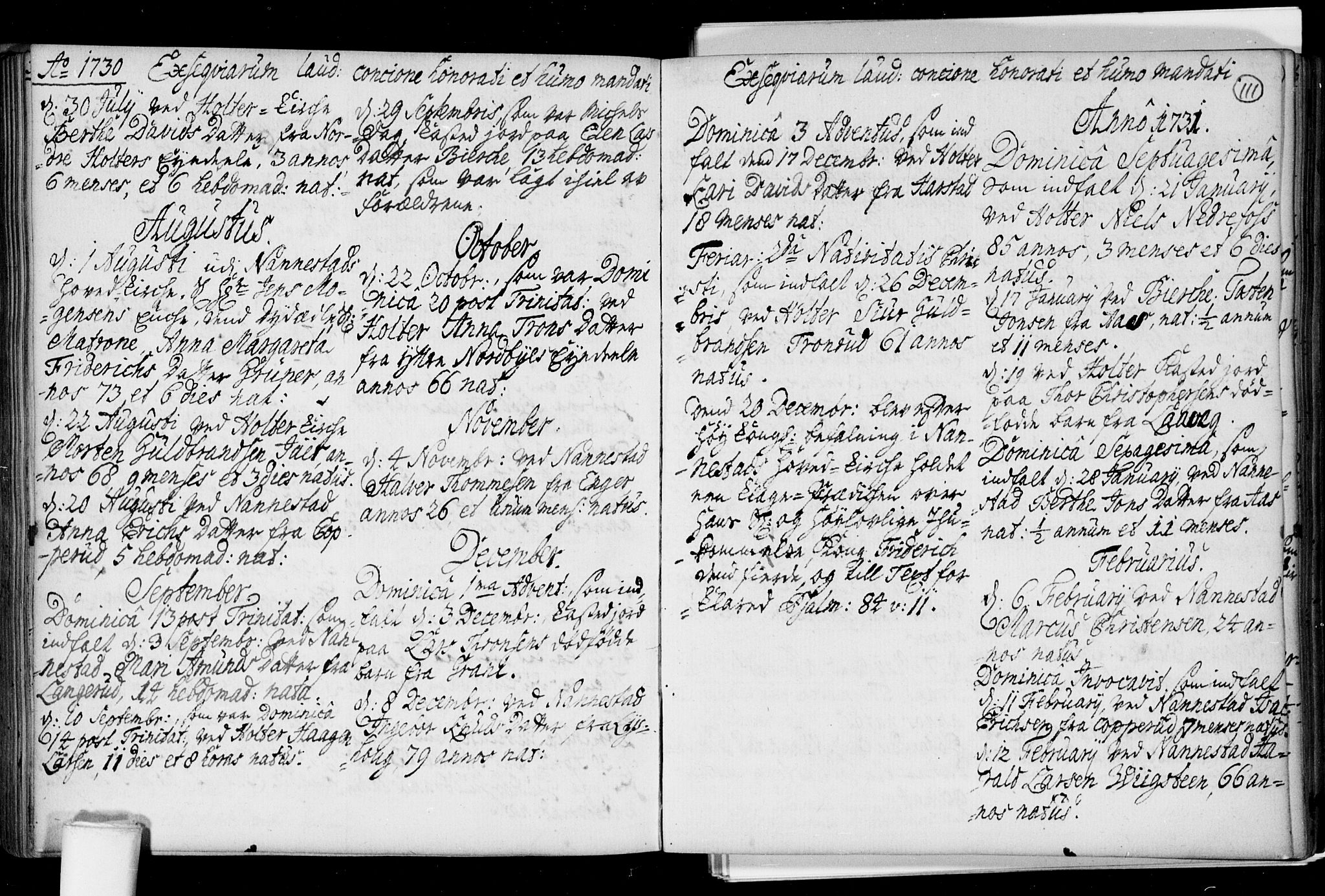 Nannestad prestekontor Kirkebøker, SAO/A-10414a/F/Fa/L0005: Parish register (official) no. I 5, 1729-1738, p. 111