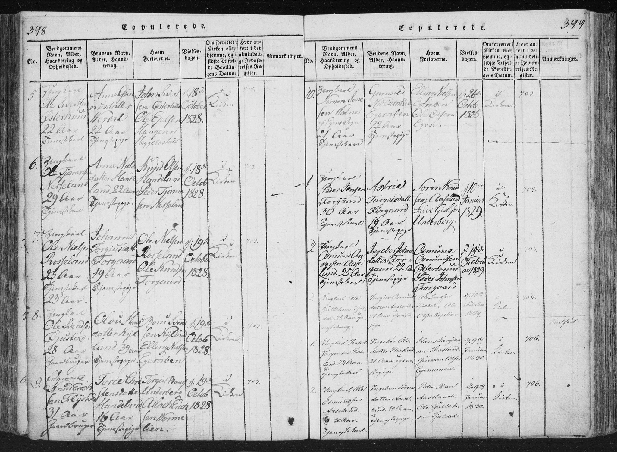 Åseral sokneprestkontor, SAK/1111-0051/F/Fa/L0001: Parish register (official) no. A 1, 1815-1853, p. 398-399