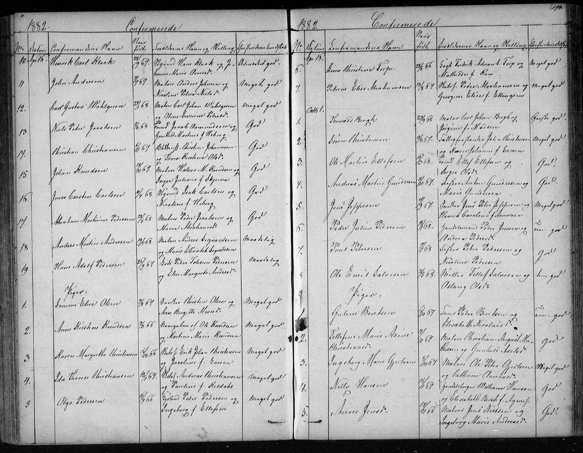 Risør sokneprestkontor, SAK/1111-0035/F/Fb/L0006: Parish register (copy) no. B 6, 1850-1884, p. 194
