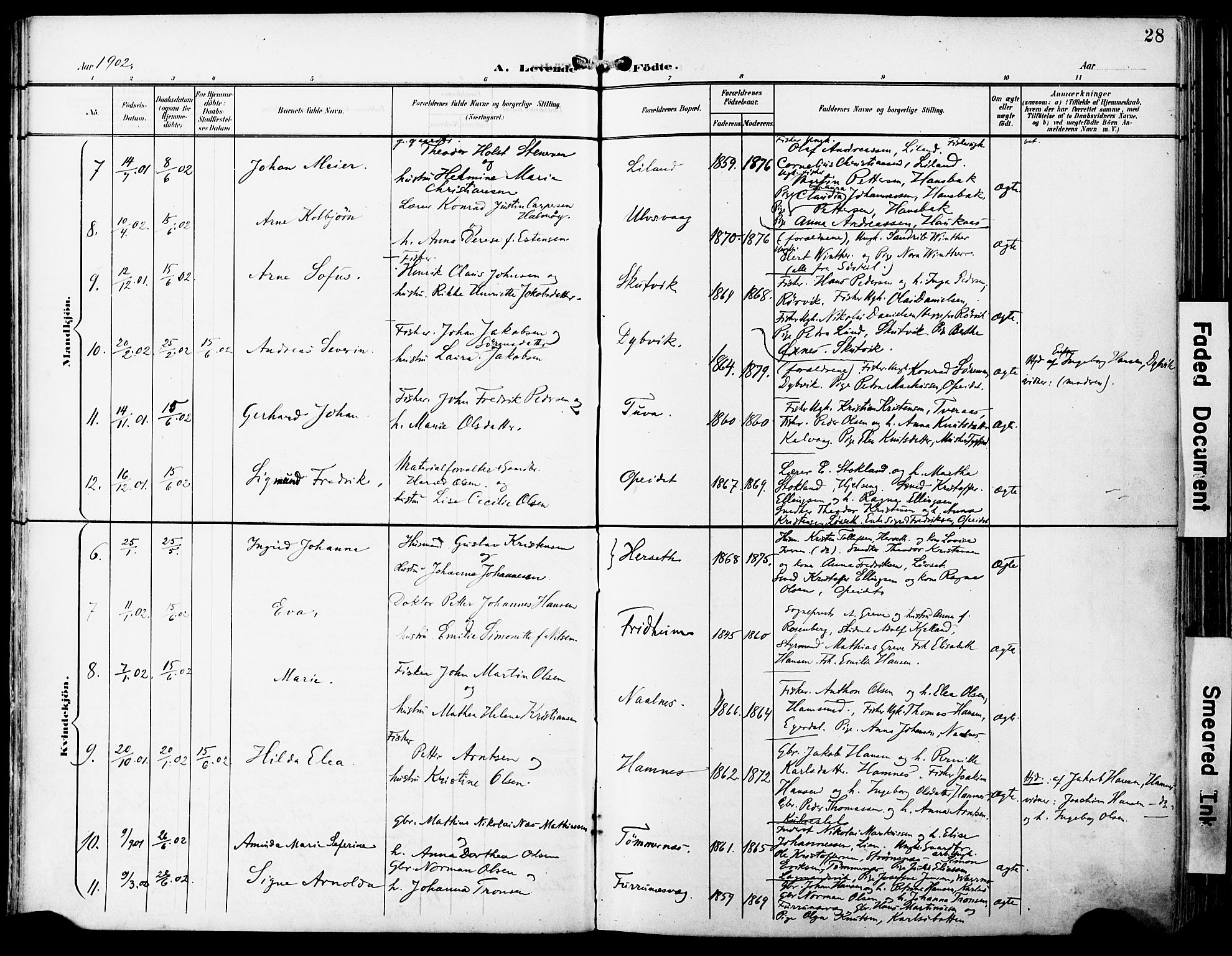 Ministerialprotokoller, klokkerbøker og fødselsregistre - Nordland, AV/SAT-A-1459/859/L0848: Parish register (official) no. 859A08, 1900-1912, p. 28