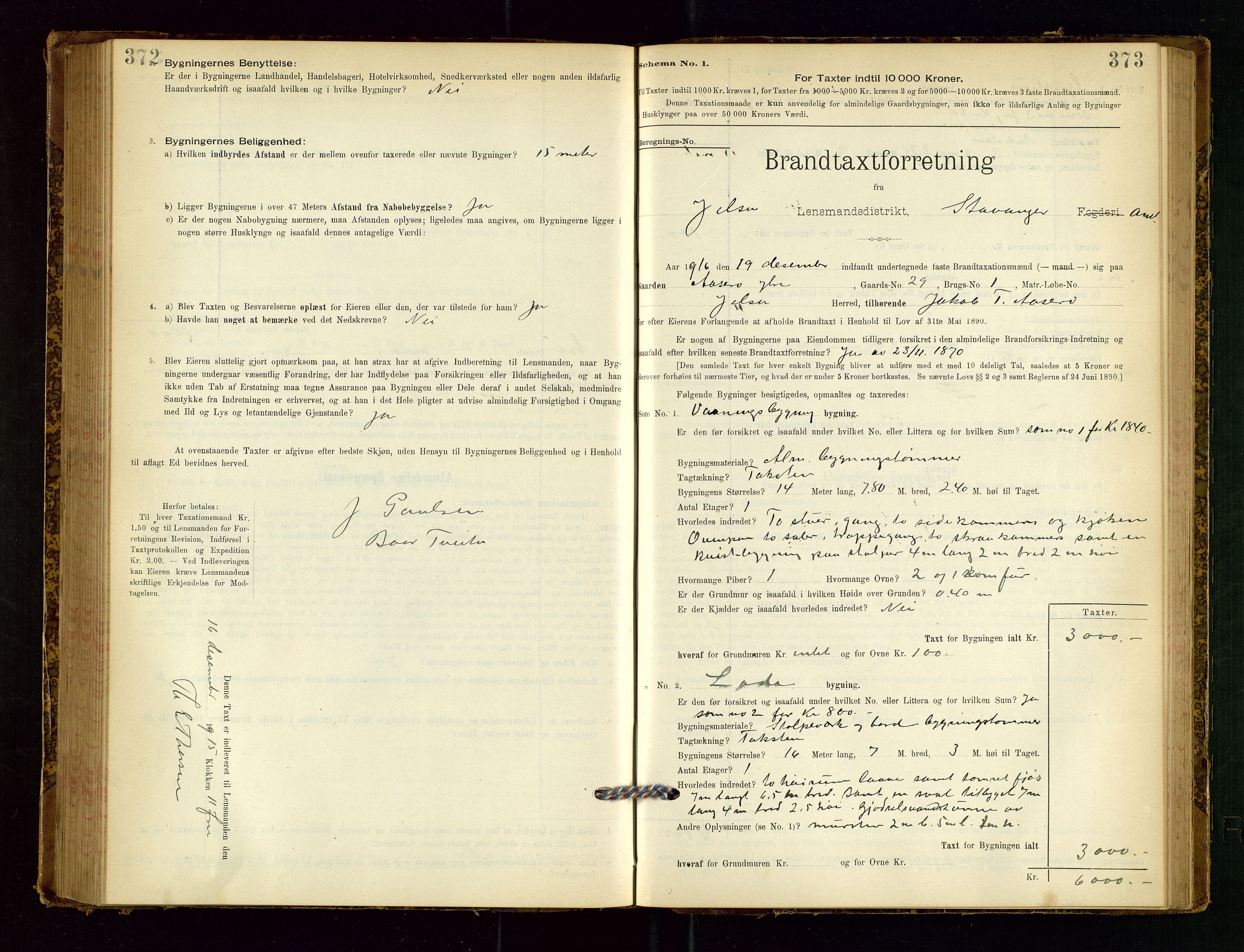 Jelsa lensmannskontor, SAST/A-100360/Gob/L0001: "Brandtaxationsprotocol", 1895-1918, p. 372-373