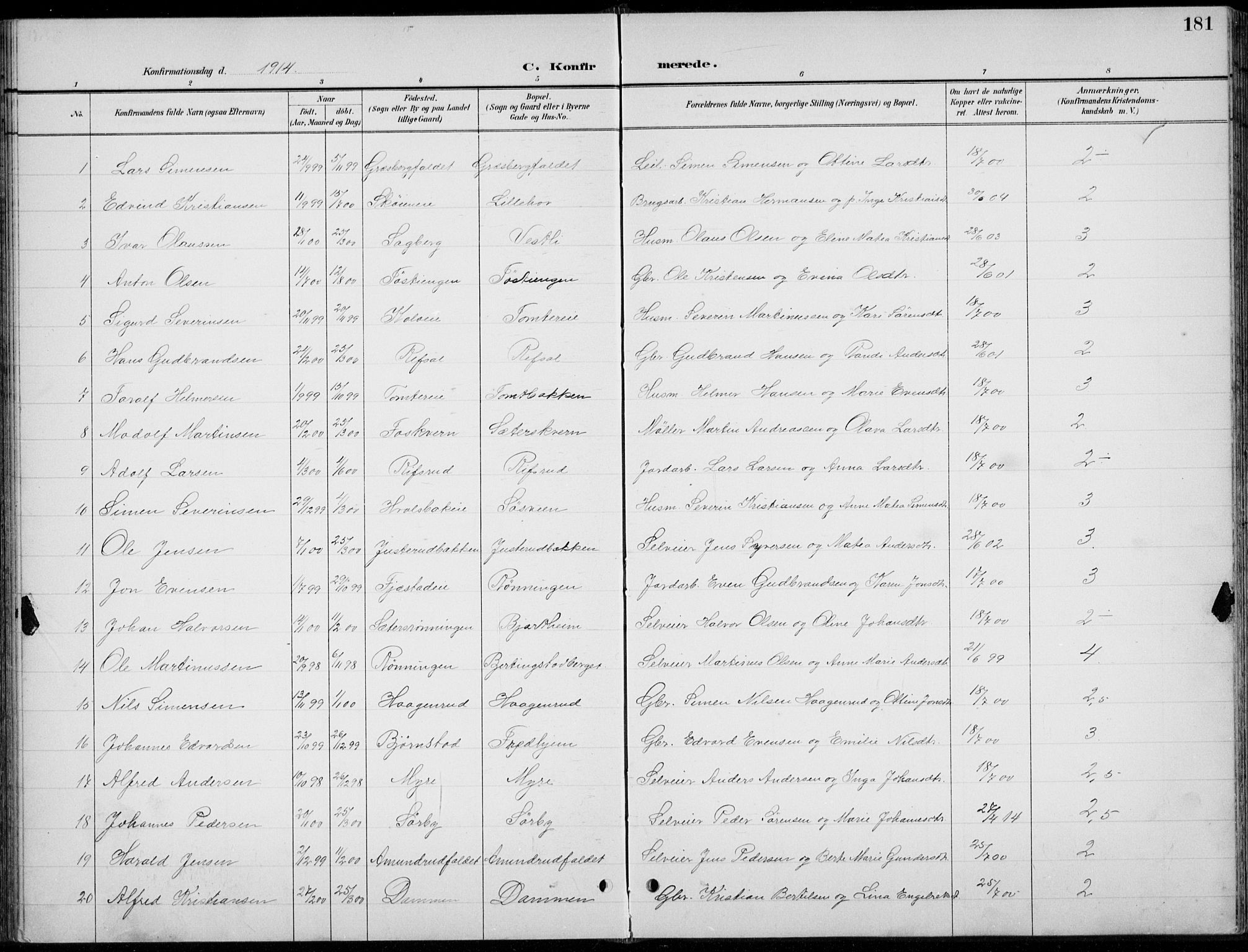 Romedal prestekontor, AV/SAH-PREST-004/L/L0013: Parish register (copy) no. 13, 1896-1937, p. 181