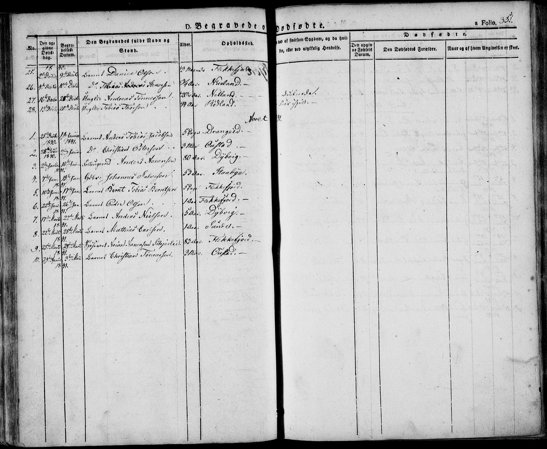 Flekkefjord sokneprestkontor, SAK/1111-0012/F/Fa/Fac/L0003: Parish register (official) no. A 3, 1826-1841, p. 351