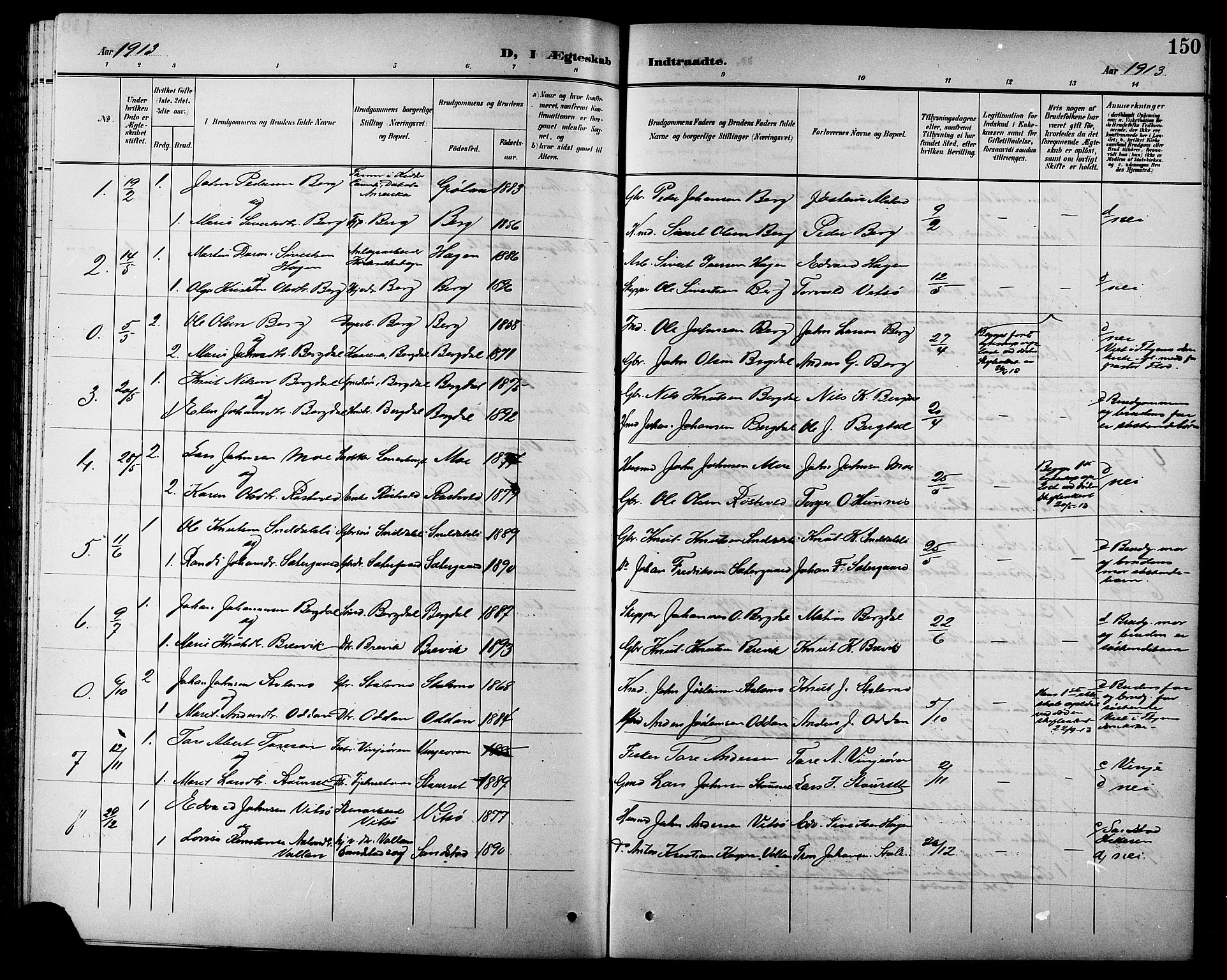 Ministerialprotokoller, klokkerbøker og fødselsregistre - Sør-Trøndelag, SAT/A-1456/630/L0505: Parish register (copy) no. 630C03, 1899-1914, p. 150