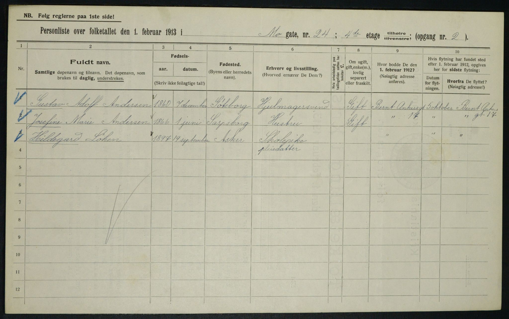 OBA, Municipal Census 1913 for Kristiania, 1913, p. 65521